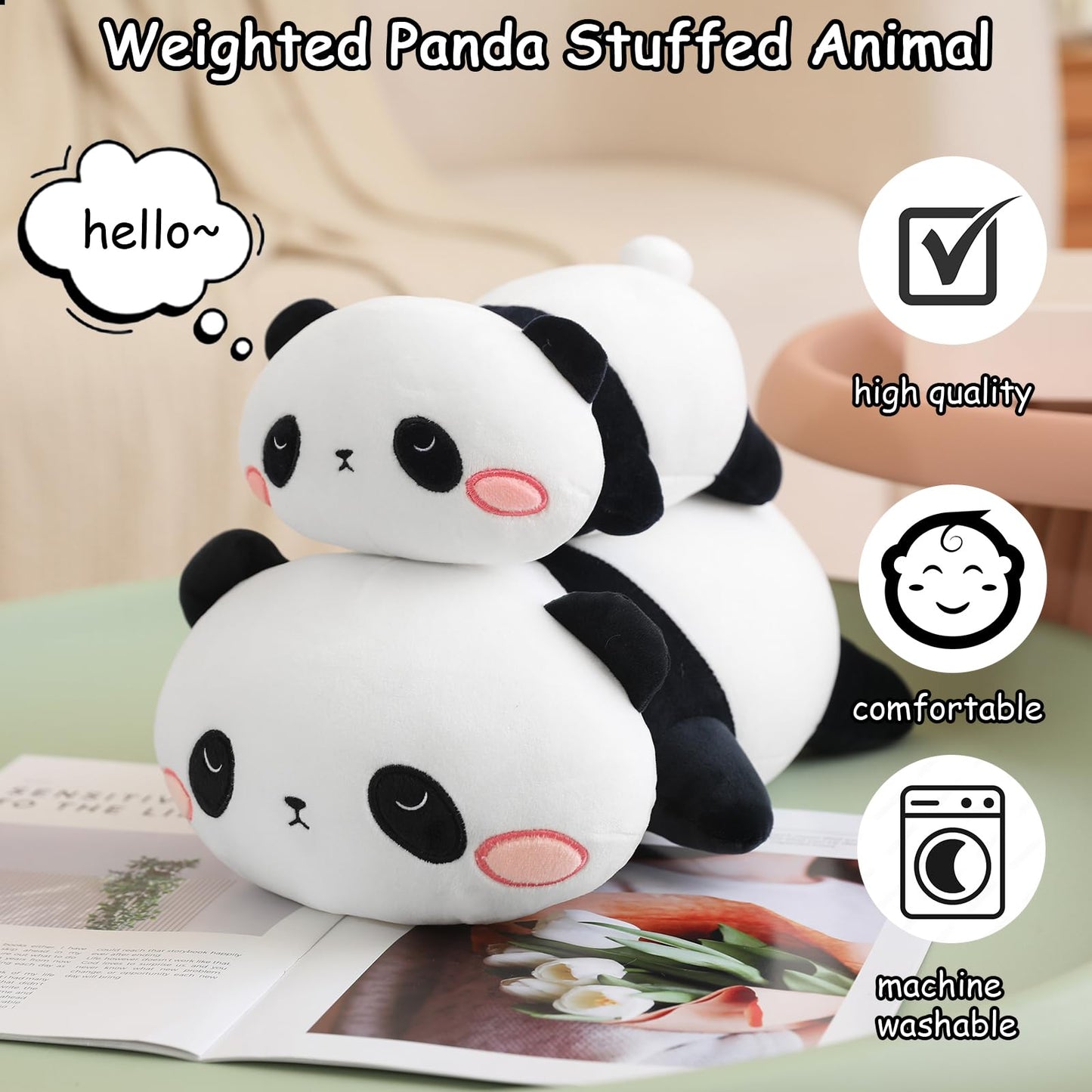 SQEQE Weighted Panda Plush — 23.6 Inch Weighted Bear Pillow with Soft Beads