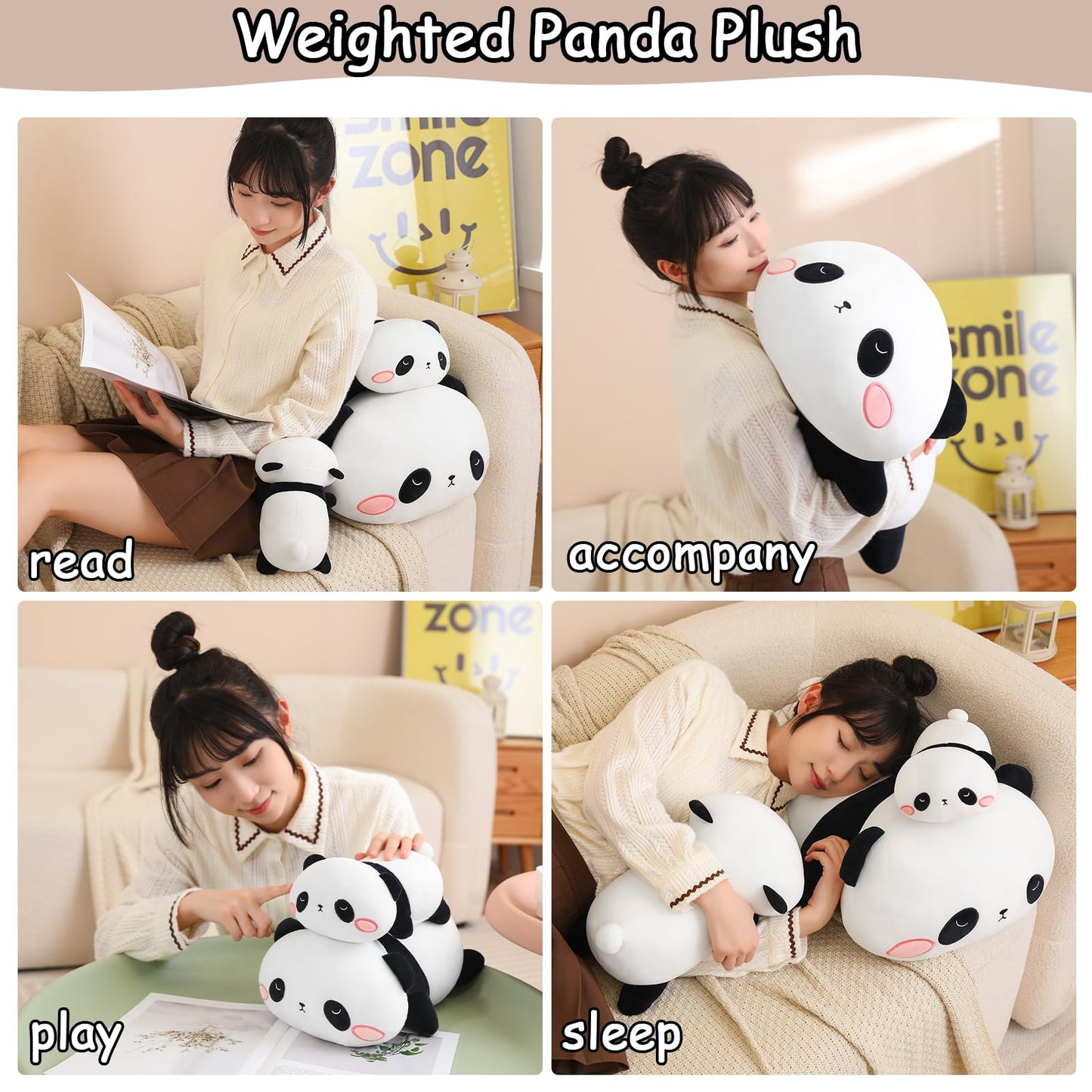 SQEQE Weighted Panda Plush — 23.6 Inch Weighted Bear Pillow with Soft Beads