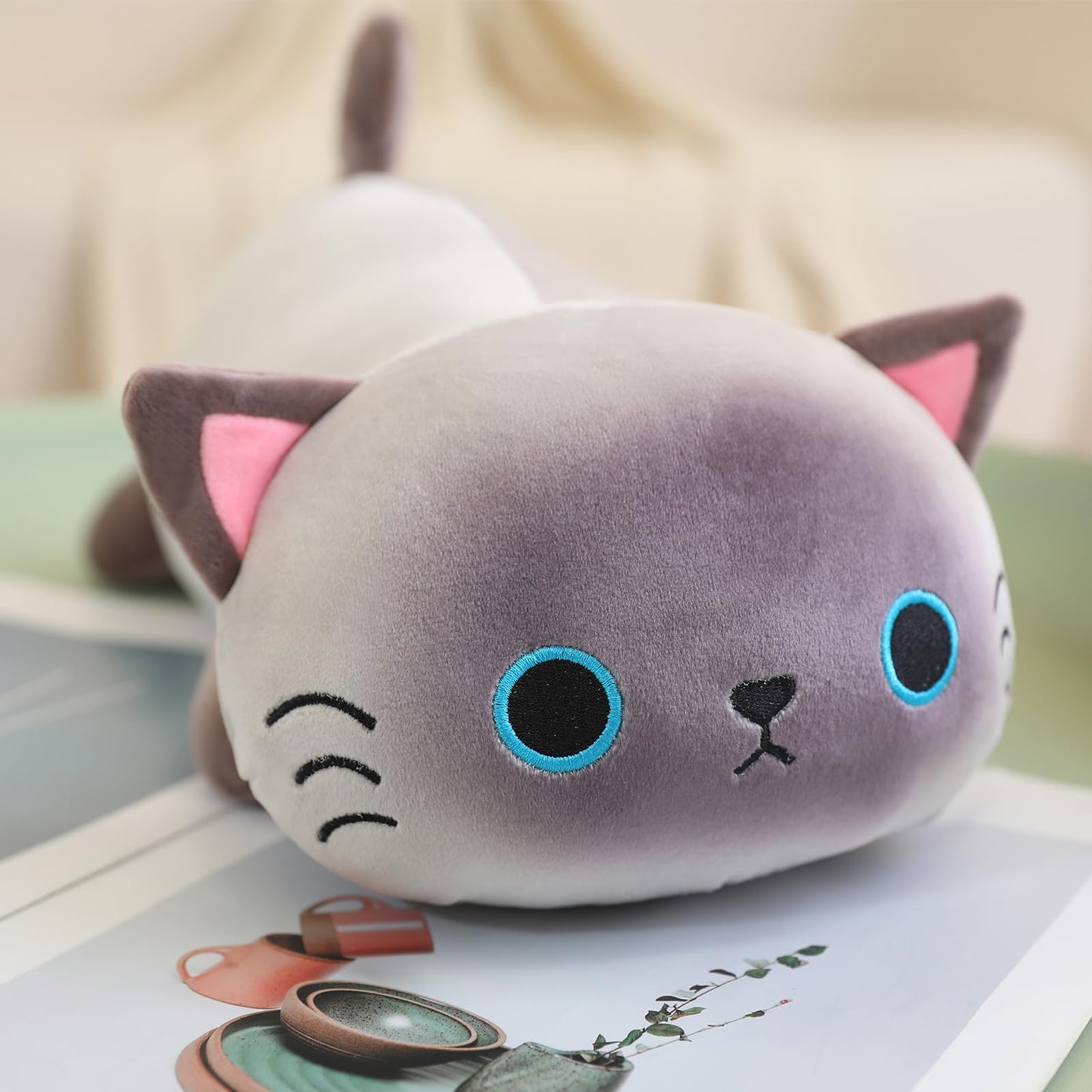 SQEQE Weighted Siamese Cat Plush – 13.8-Inch Pillow Toy, 1.6-Lb