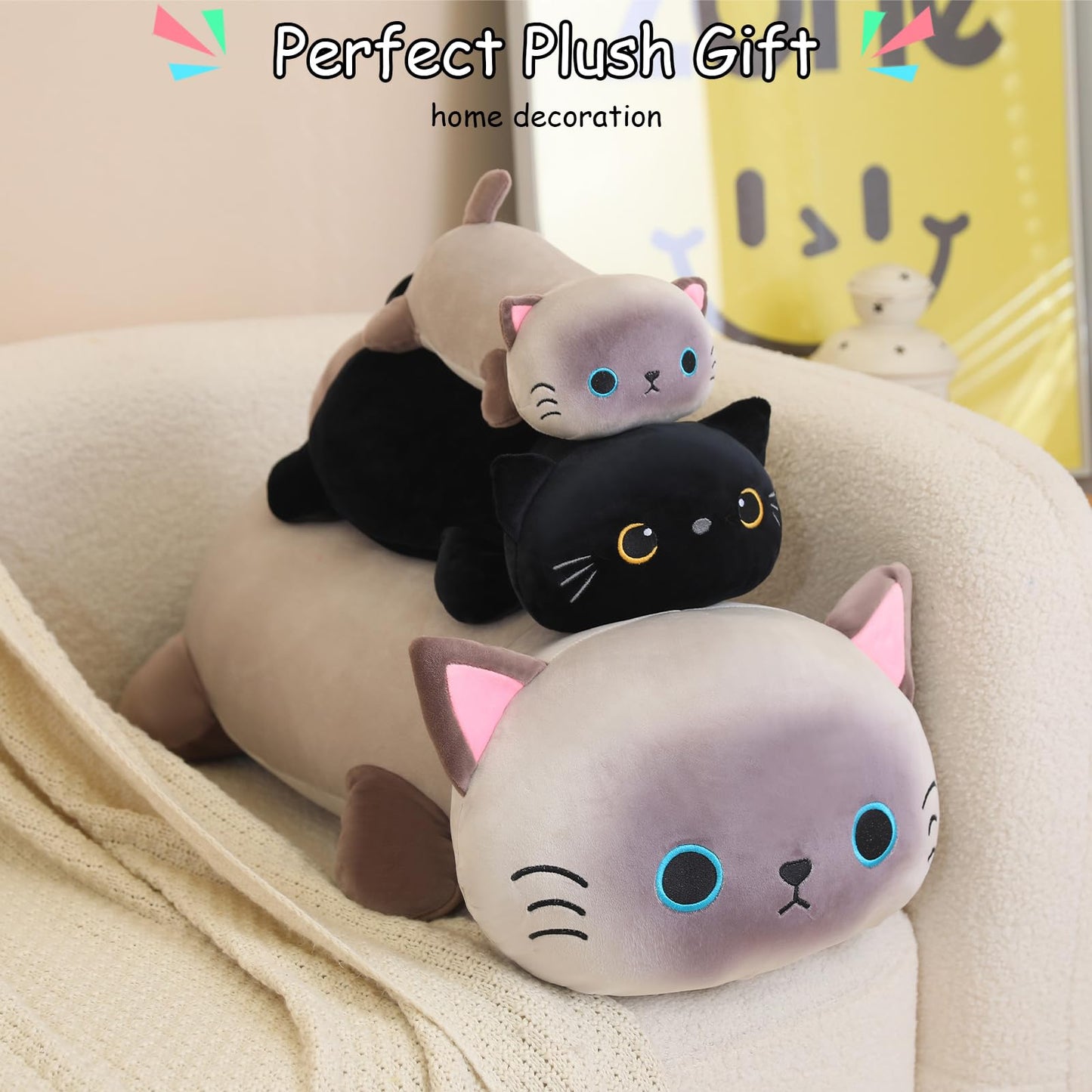 SQEQE Weighted Siamese Cat Plush — 23.6 Inch Soft Pillow & Weighted Stuffed Animal