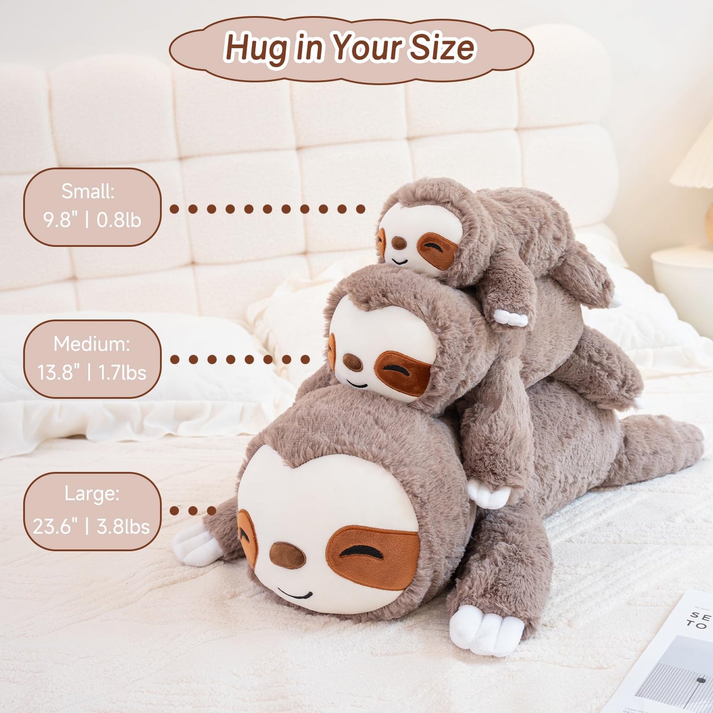 SQEQE Weighted Sloth Plush 23.6in | Soft Pillow Toy, 3.8 Lbs - Cozy Hug for Kids & Adults