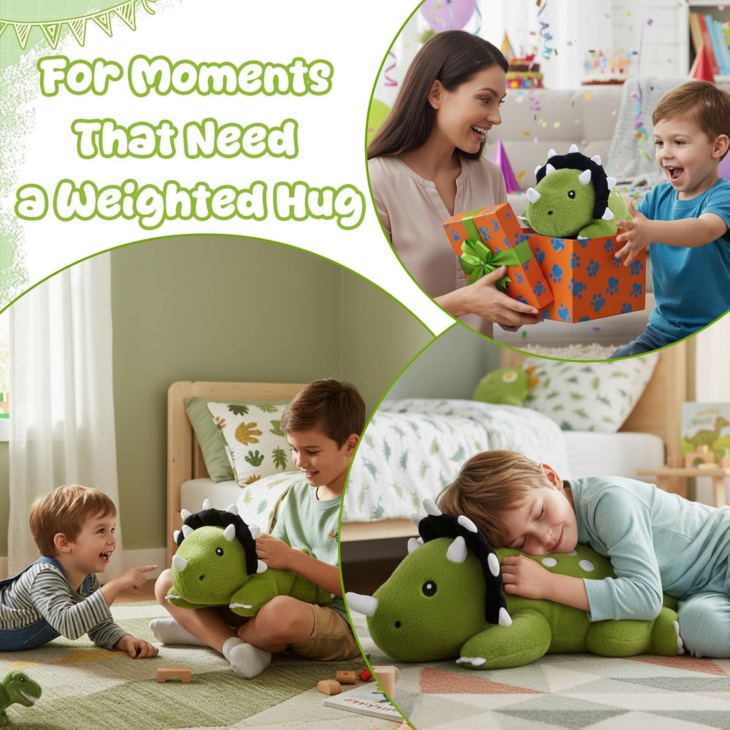 SQEQE Weighted Triceratops Plush — 23.6 Inch Huggable Dinosaur