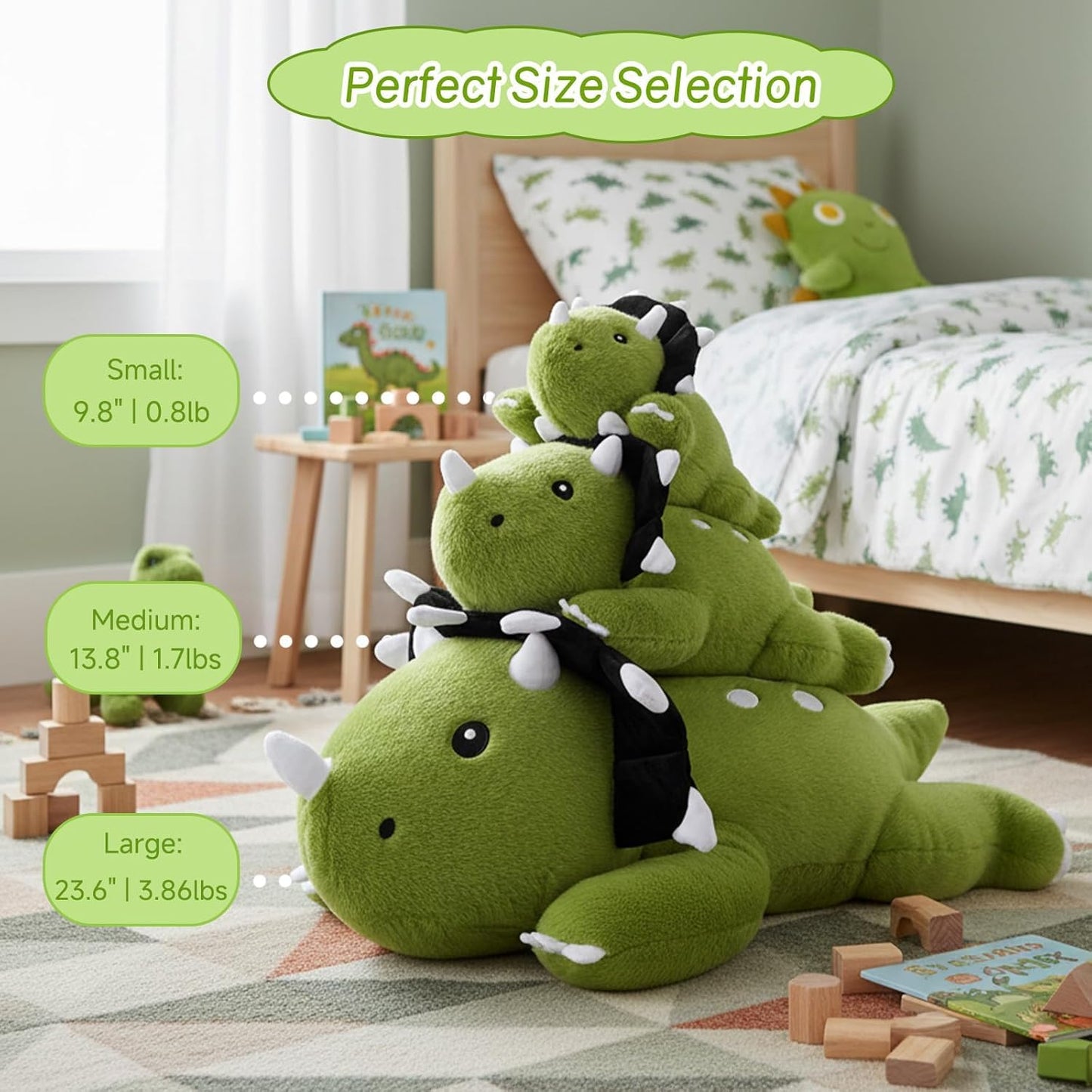 SQEQE Weighted Triceratops Plush — 23.6 Inch Huggable Dinosaur