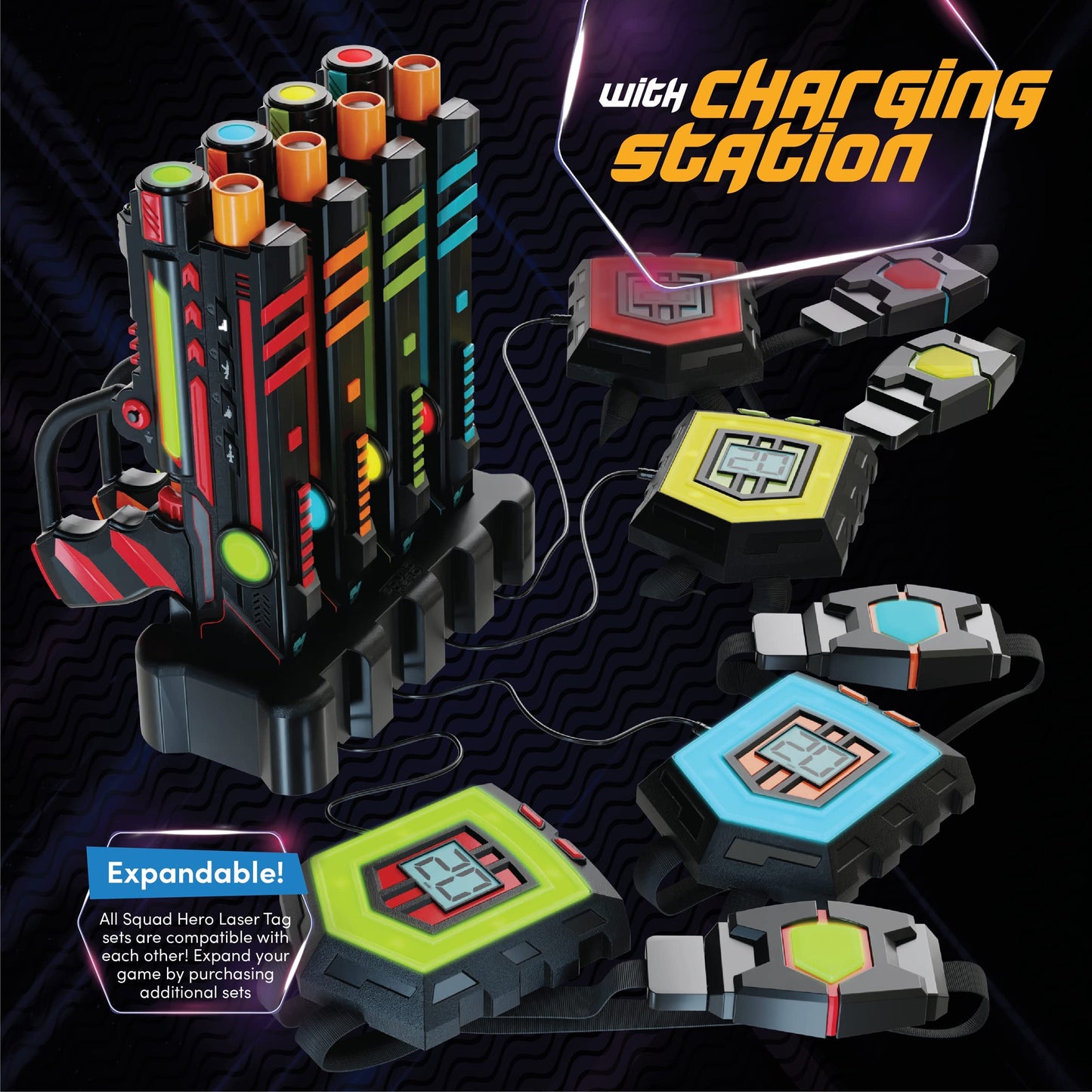 Squad Hero Rechargeable Laser Tag Set of 4 - 360° Sensors + LCD HUD