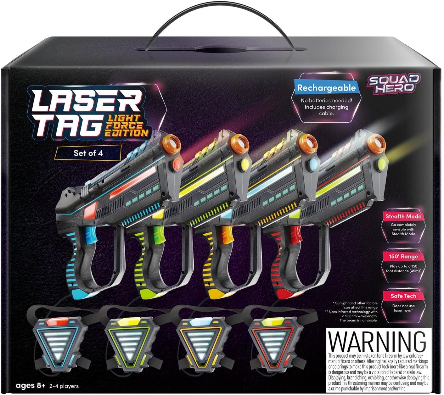 Squad Hero Rechargeable Laser Tag – 4-Set LightForce Gear for Kids, Teens & Adults