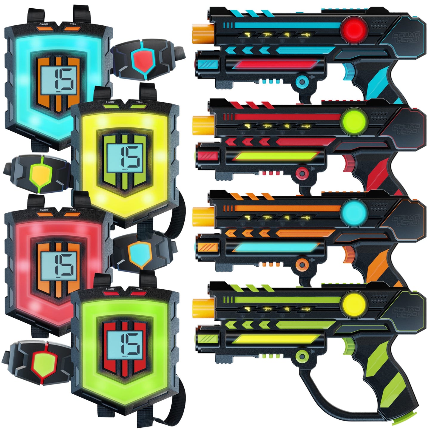 Squad Hero Rechargeable Laser Tag Set of 4 - 360° Sensors + LCD HUD