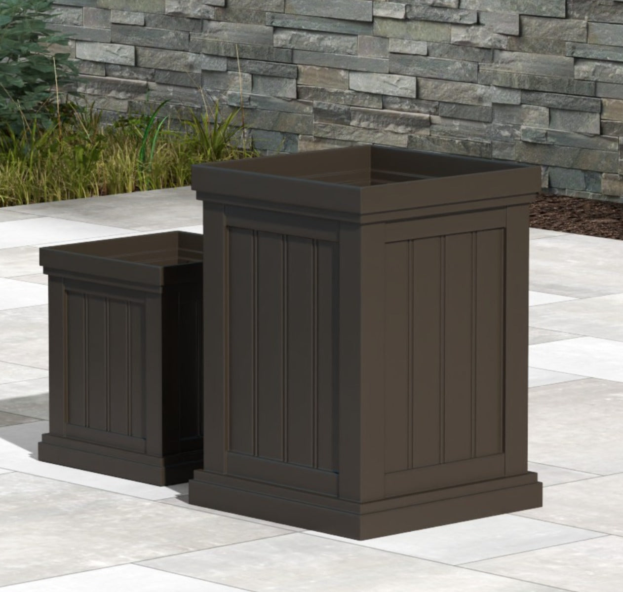 2 Pieces Square Plastic Planters 48cm Large and 32cm Small Flower Pots-Light Brown