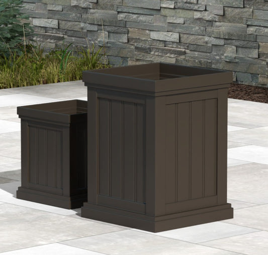 2 Pieces Square Plastic Planters 48cm Large and 32cm Small Flower Pots-Light Brown