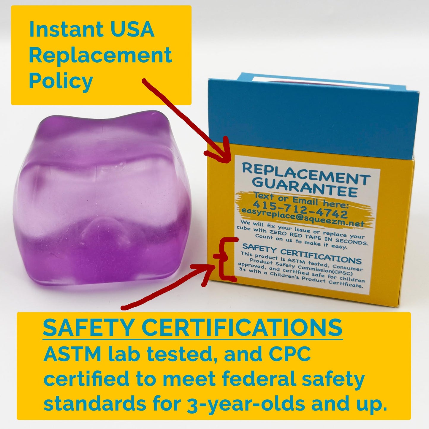 Squeez'M Premium Big Block Cube – 35% Larger, ASTM F963 Certified, Gift-Ready Sensory Toy