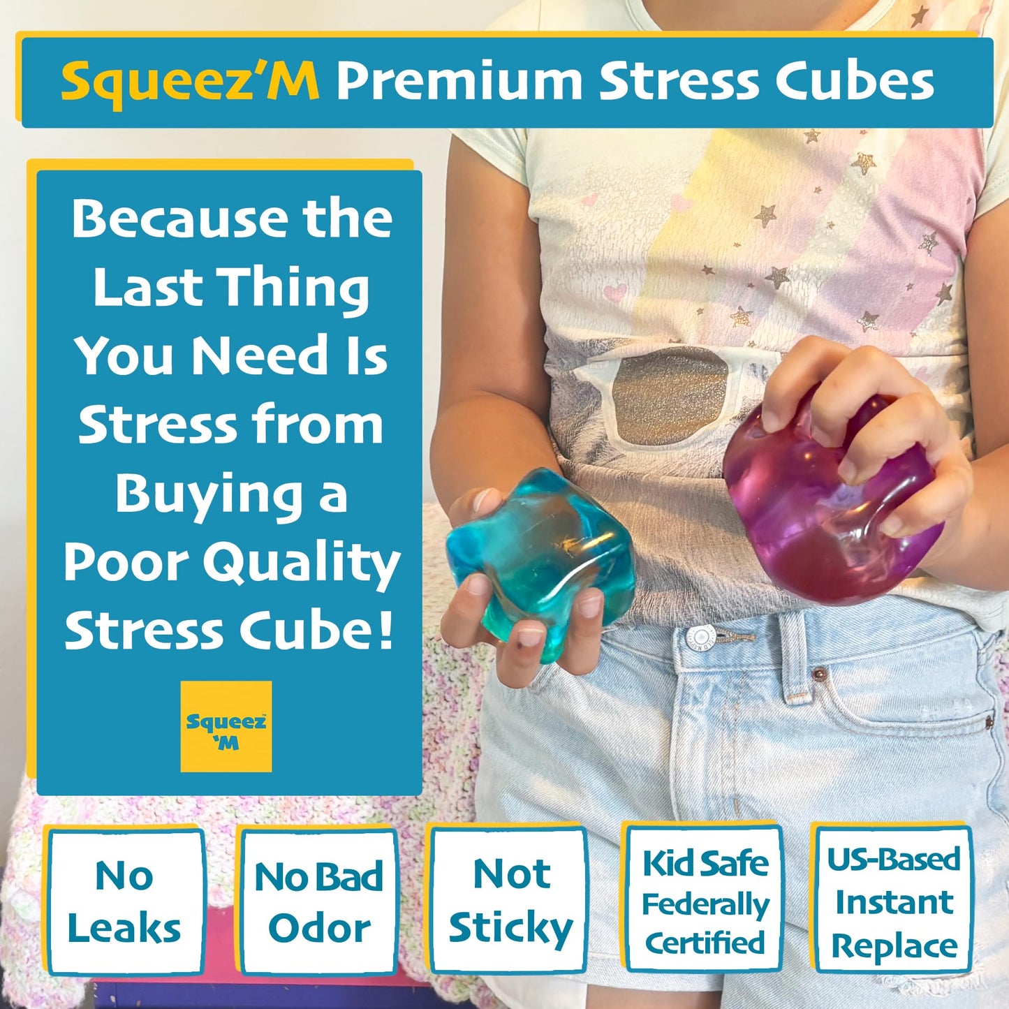 Squeez'M Premium Big Block Cube – 35% Larger, ASTM F963 Certified, Gift-Ready Sensory Toy