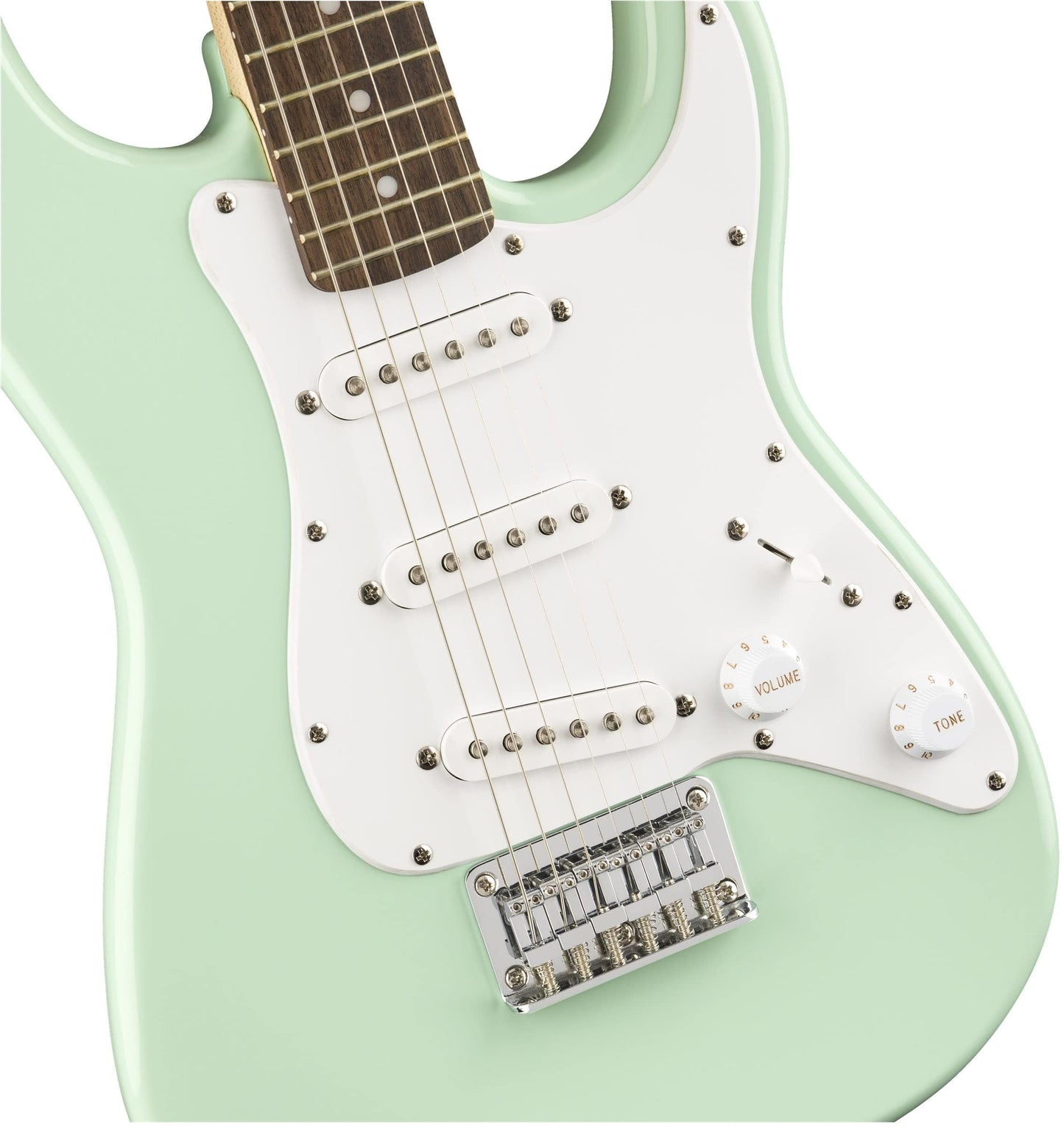 Squier Mini Strat 3/4-Size Surf Green Bundle – Amp, Lessons, and Accessories
