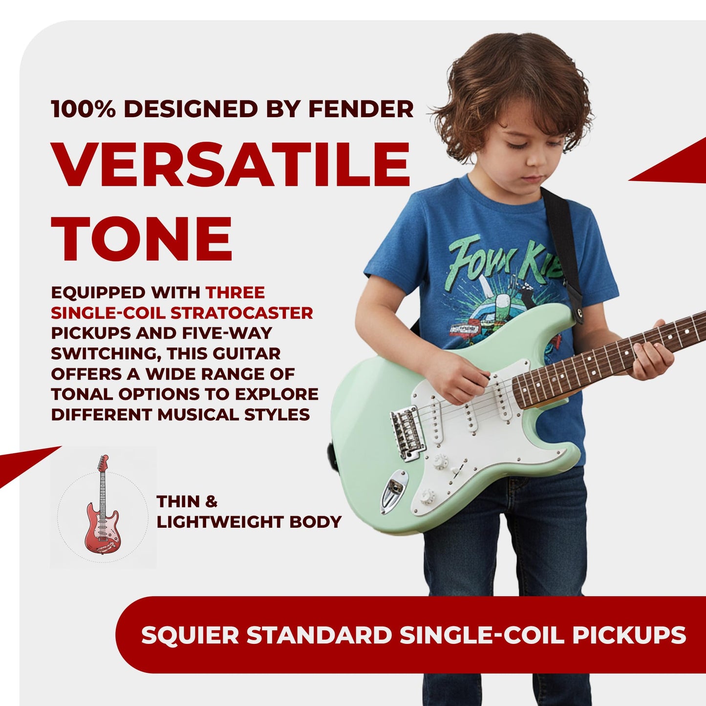 Squier Mini Strat 3/4-Size Surf Green Bundle – Amp, Lessons, and Accessories