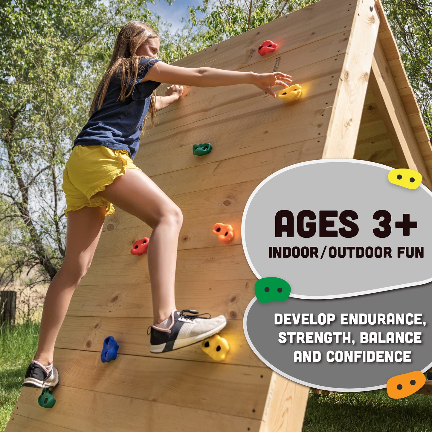 Squirrel Products 10 Large Rock Climbing Holds with Mounting Hardware – DIY Backyard Wall (Ages 3+)