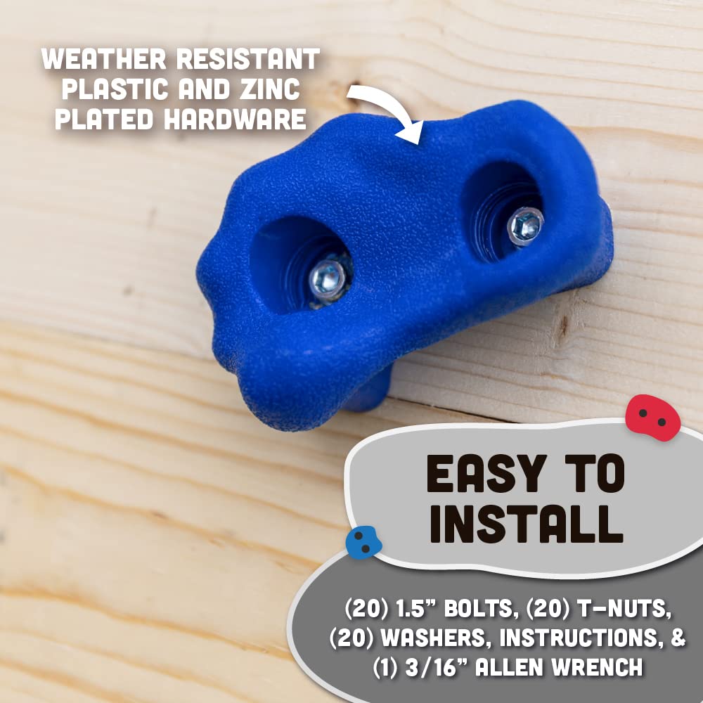 Squirrel Products 10 Large Rock Climbing Holds with Mounting Hardware – DIY Backyard Wall (Ages 3+)