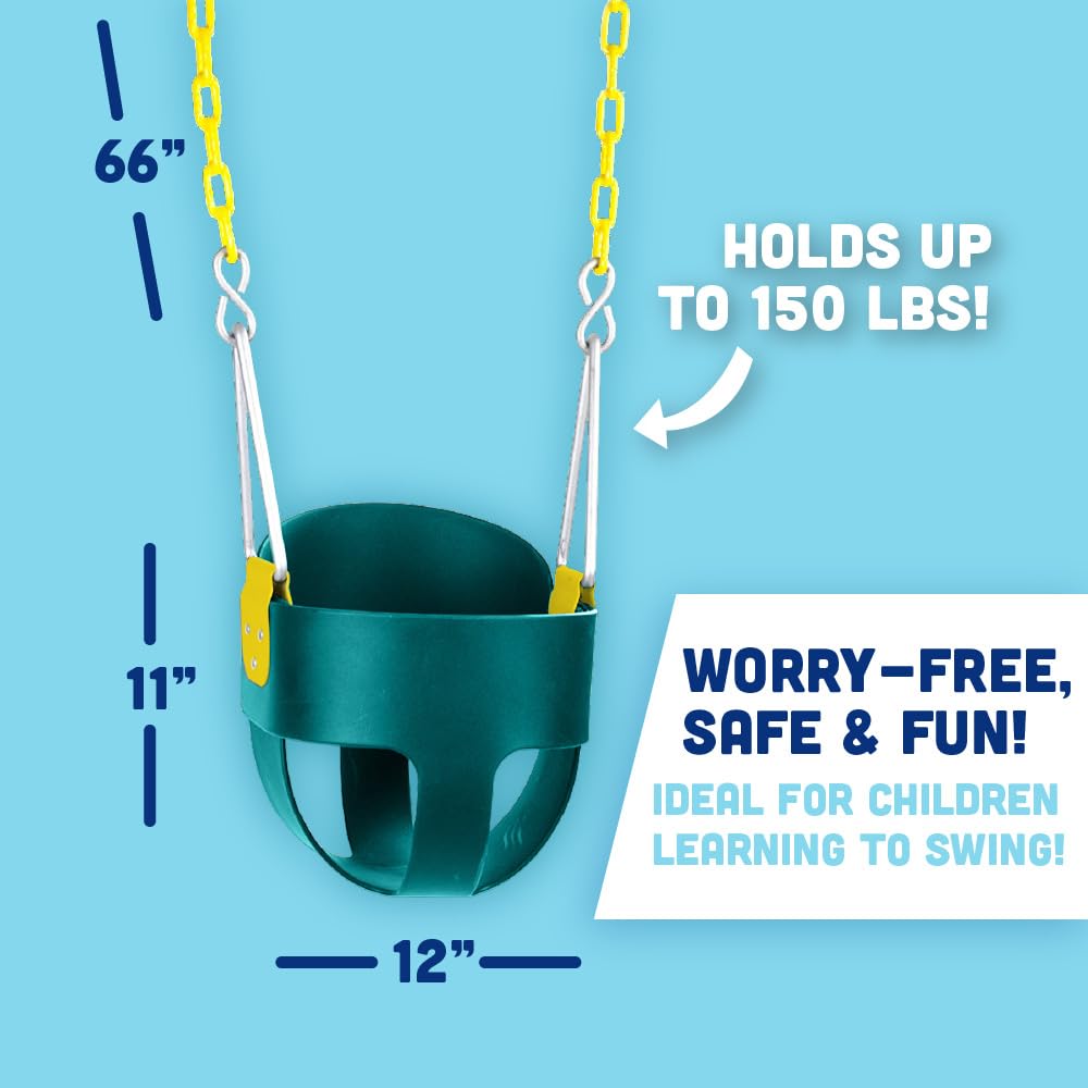 Squirrel Products High Back Toddler Swing Seat with Plastic Coated Chains – Green