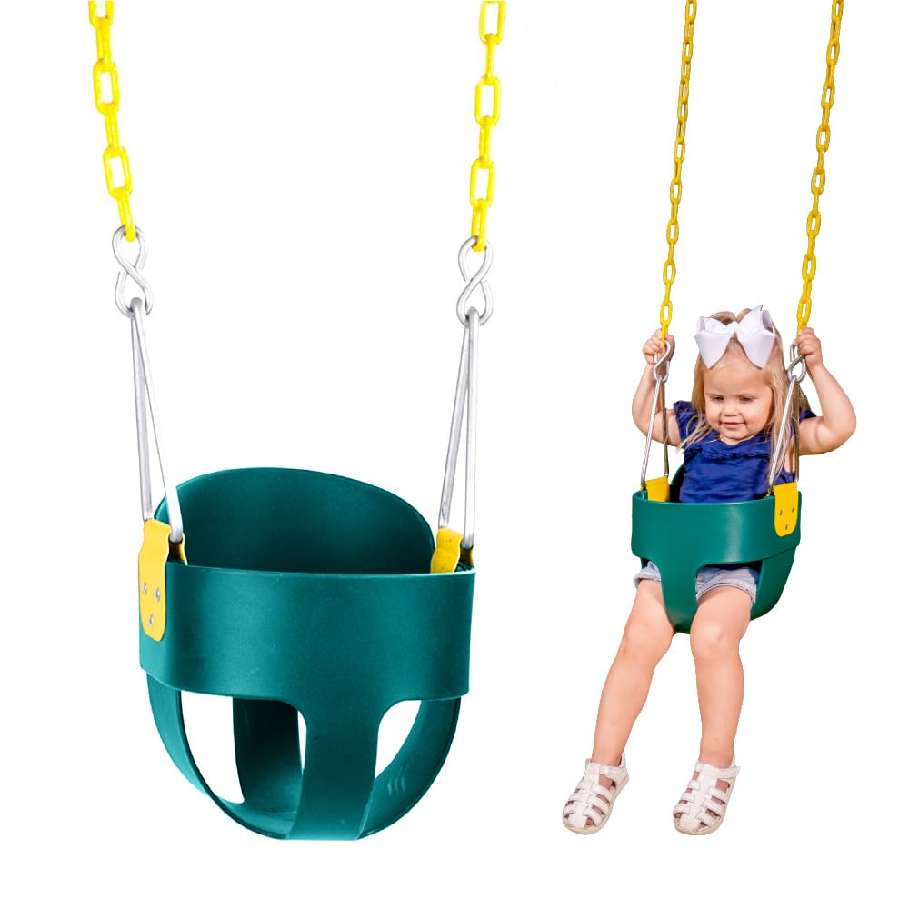 Squirrel Products High Back Toddler Swing Seat with Plastic Coated Chains – Green