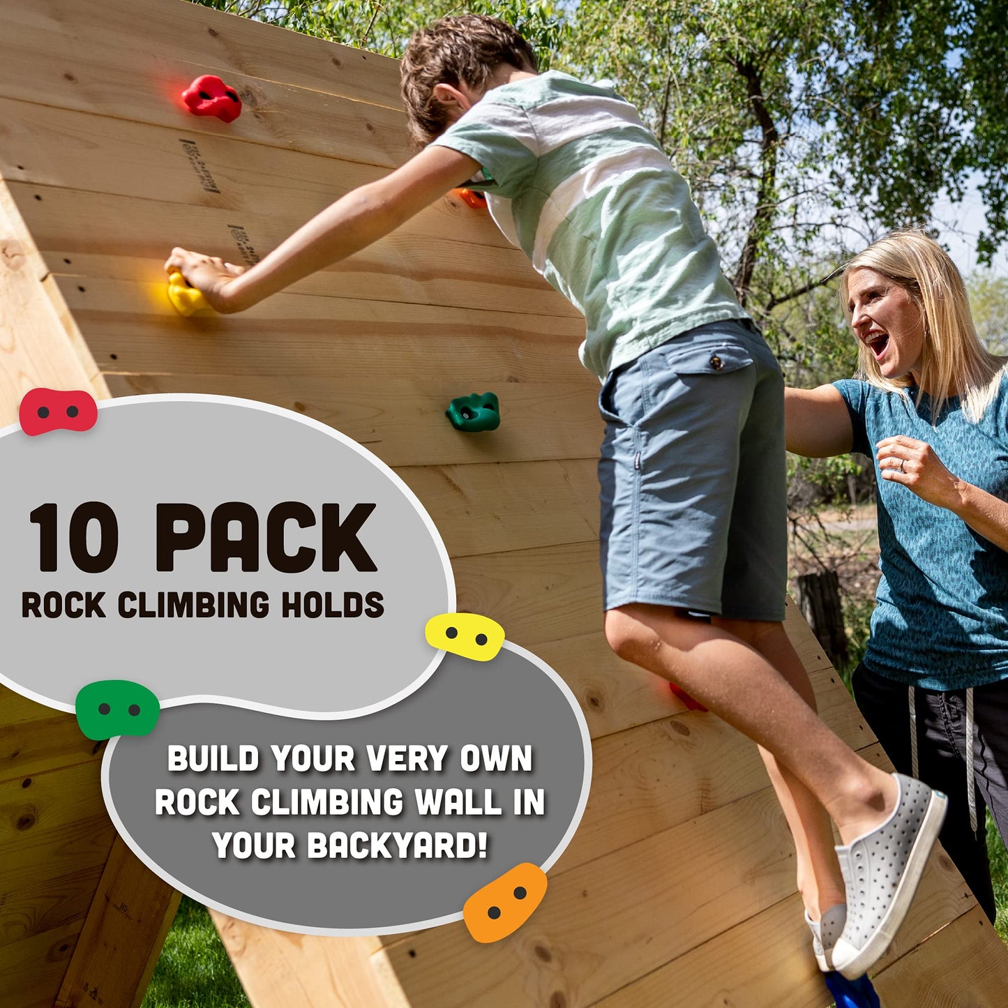 Squirrel Products 10 Large Rock Climbing Holds with Mounting Hardware – DIY Backyard Wall (Ages 3+)