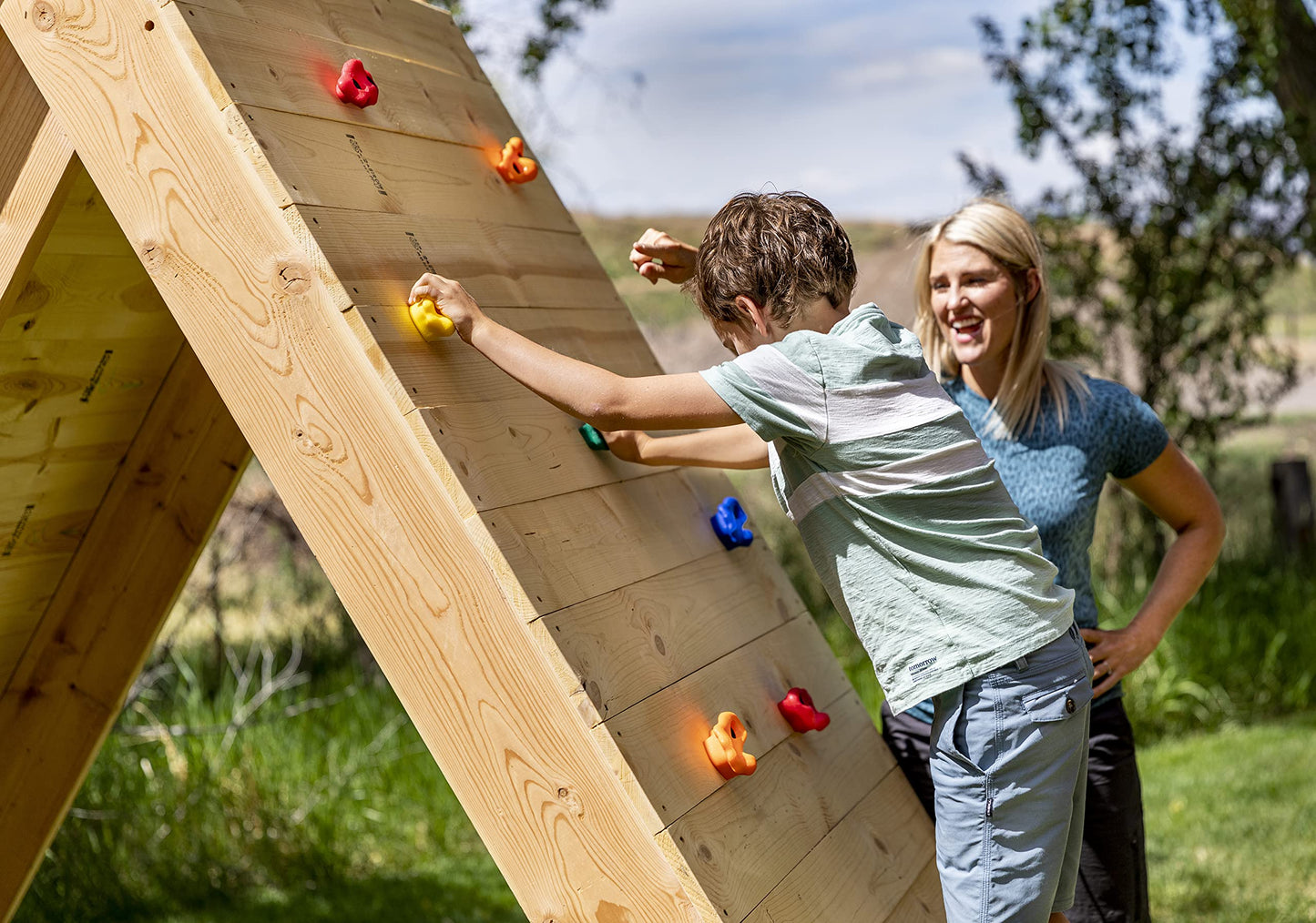 Squirrel Products 10 Large Rock Climbing Holds with Mounting Hardware – DIY Backyard Wall (Ages 3+)