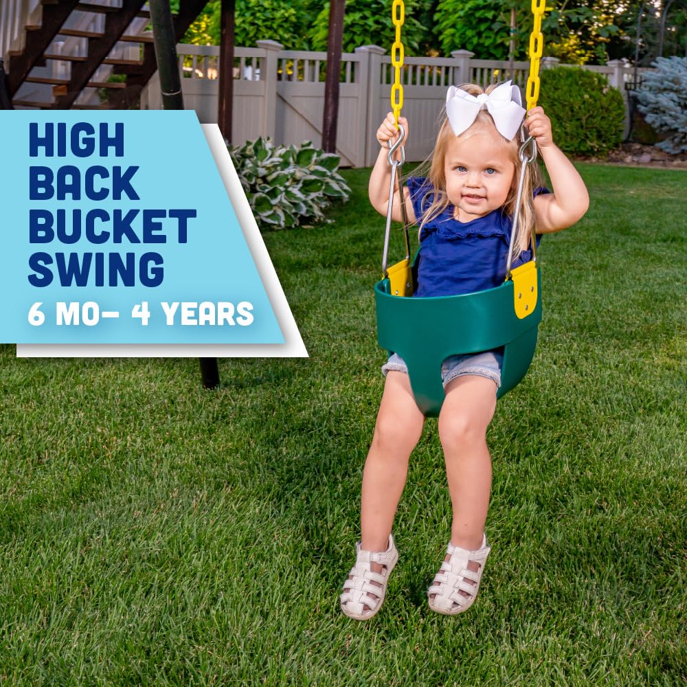 Squirrel Products High Back Toddler Swing Seat with Plastic Coated Chains – Green