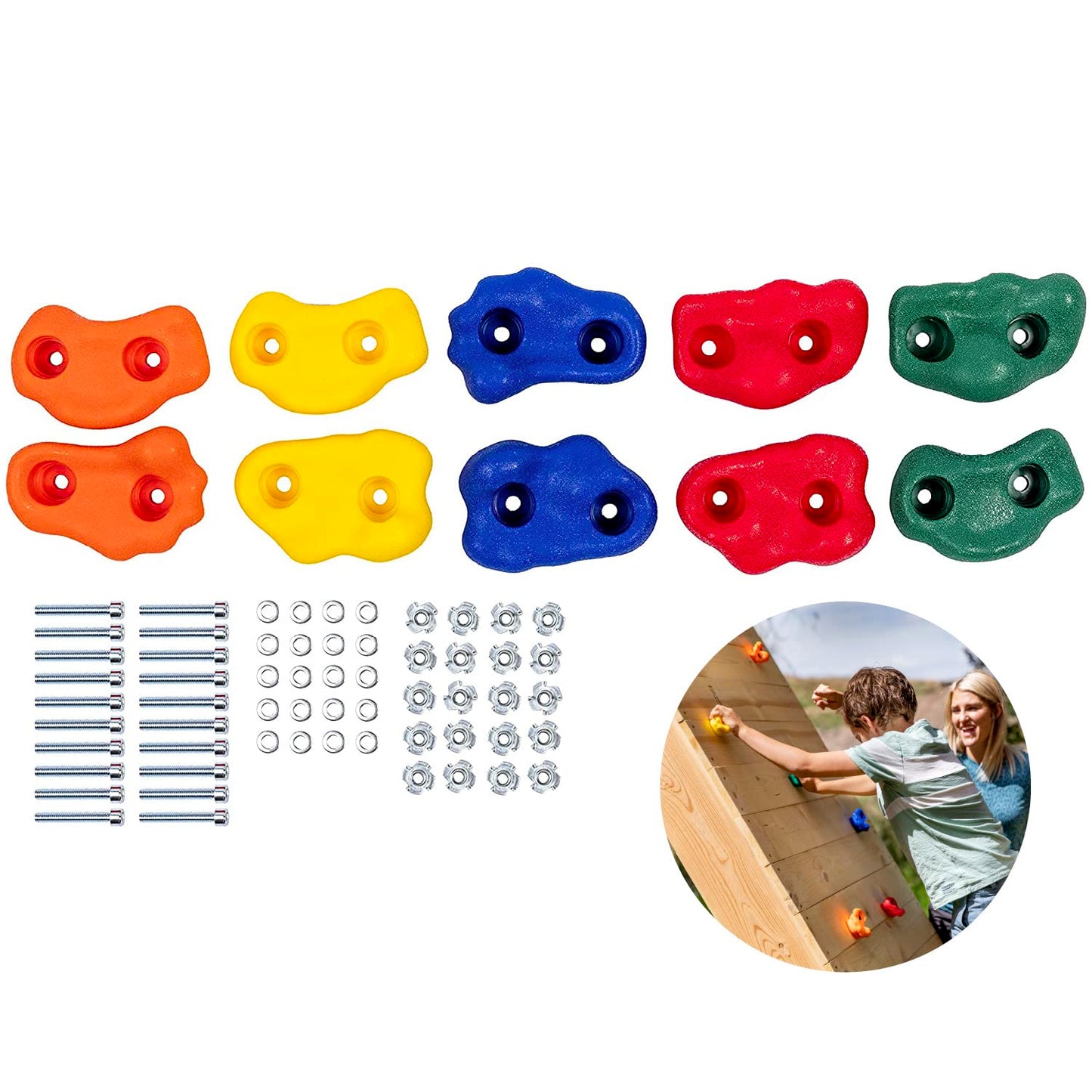 Squirrel Products 10 Large Rock Climbing Holds with Mounting Hardware – DIY Backyard Wall (Ages 3+)