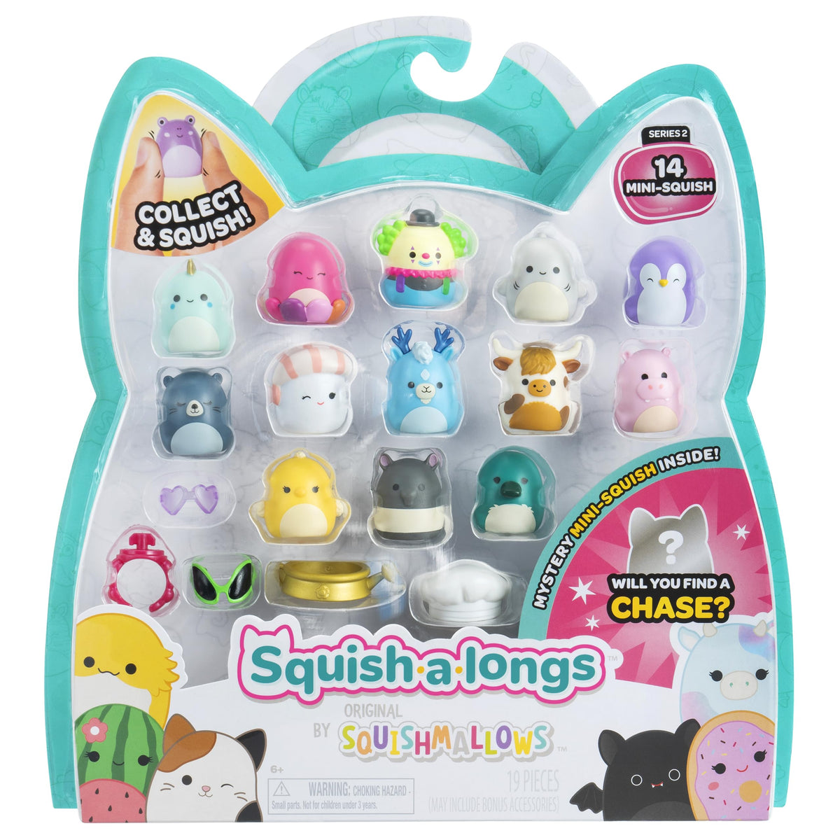 Squish-a-longs 14 Pack – Series 2, Wave 1 | 1-Inch Mini-Squish with Accessories & Ring