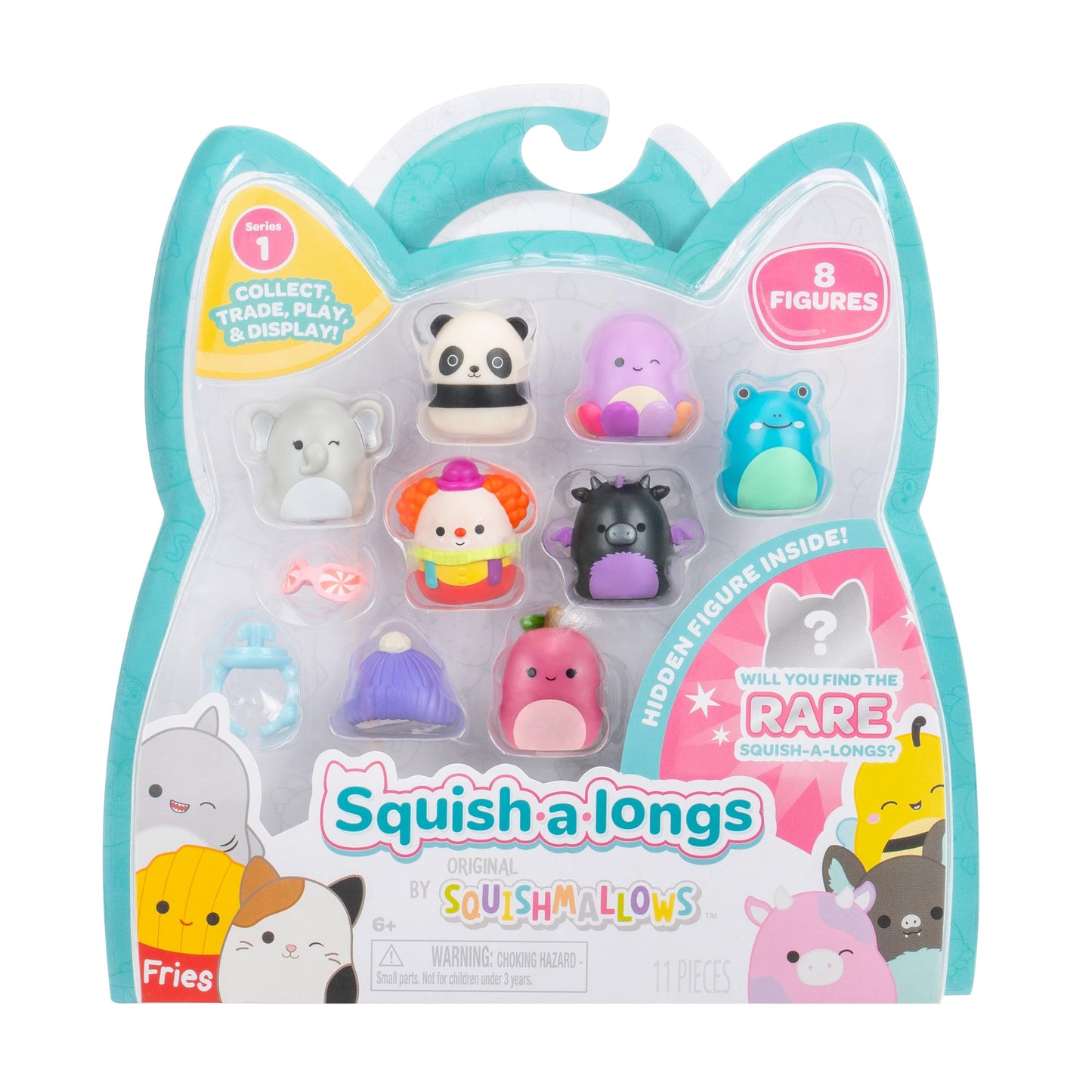 Squish-a-longs 8 Pack Mini-Squish with Ring, Accessories & Collector’s Guide