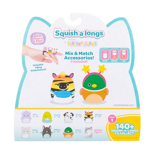 Squish-a-longs 8 Pack: 1-Inch Mini-Squish with Ring, Accessories & Collector’s Guide