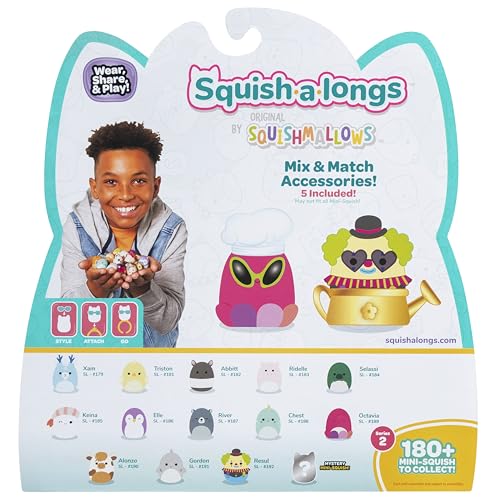 Squish-a-longs 14 Pack – Series 2, Wave 1 | 1-Inch Mini-Squish with Accessories & Ring