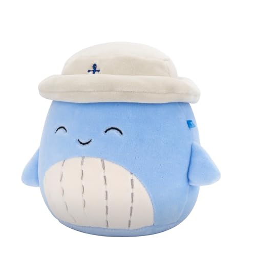 Squishmallows Samir Blue Whale with Tan Bucket Hat — 5-Inch Official Plush