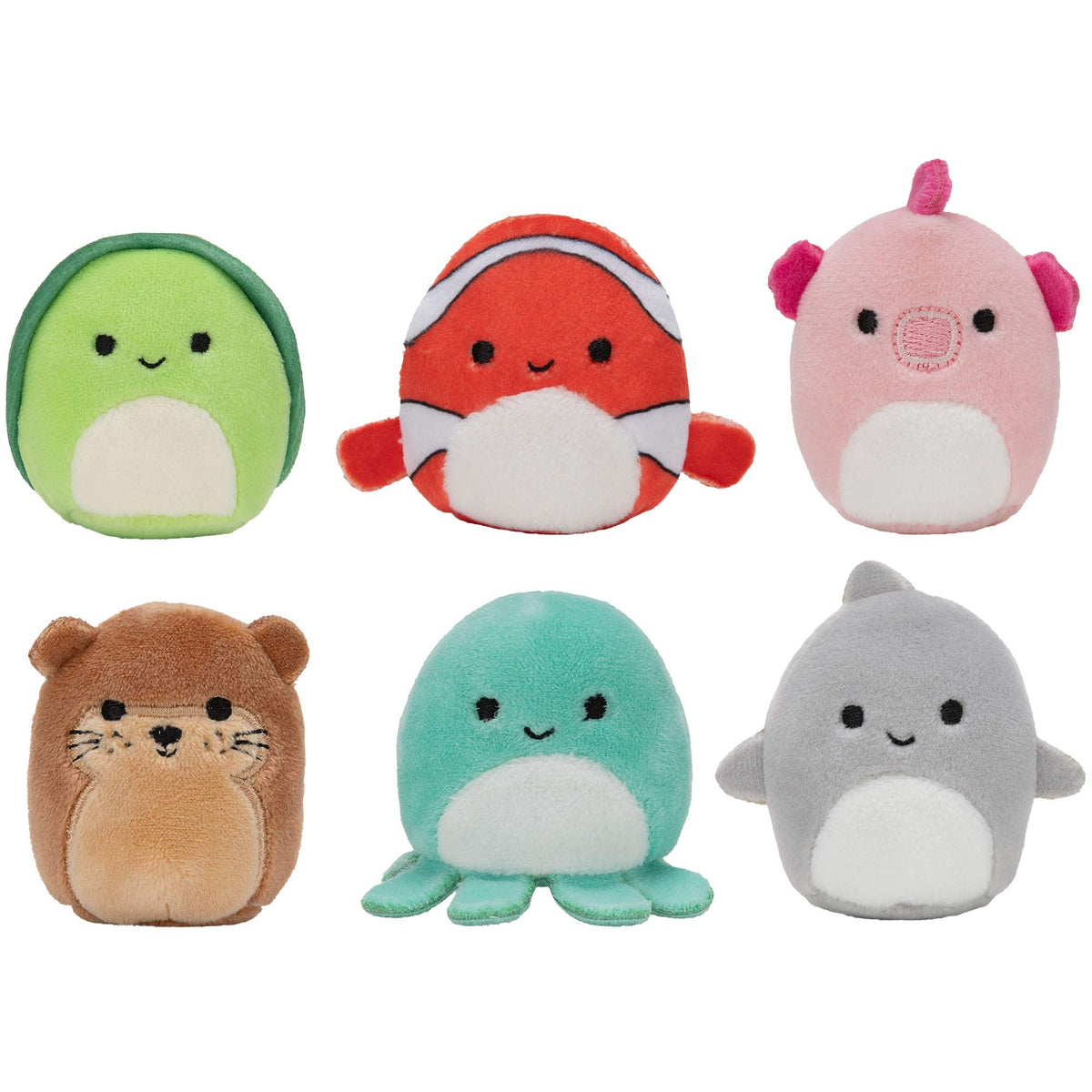 Squishville by Squishmallows: Mini 2-Inch Sea Life Plush Six-Pack - Soft Sealife Squad