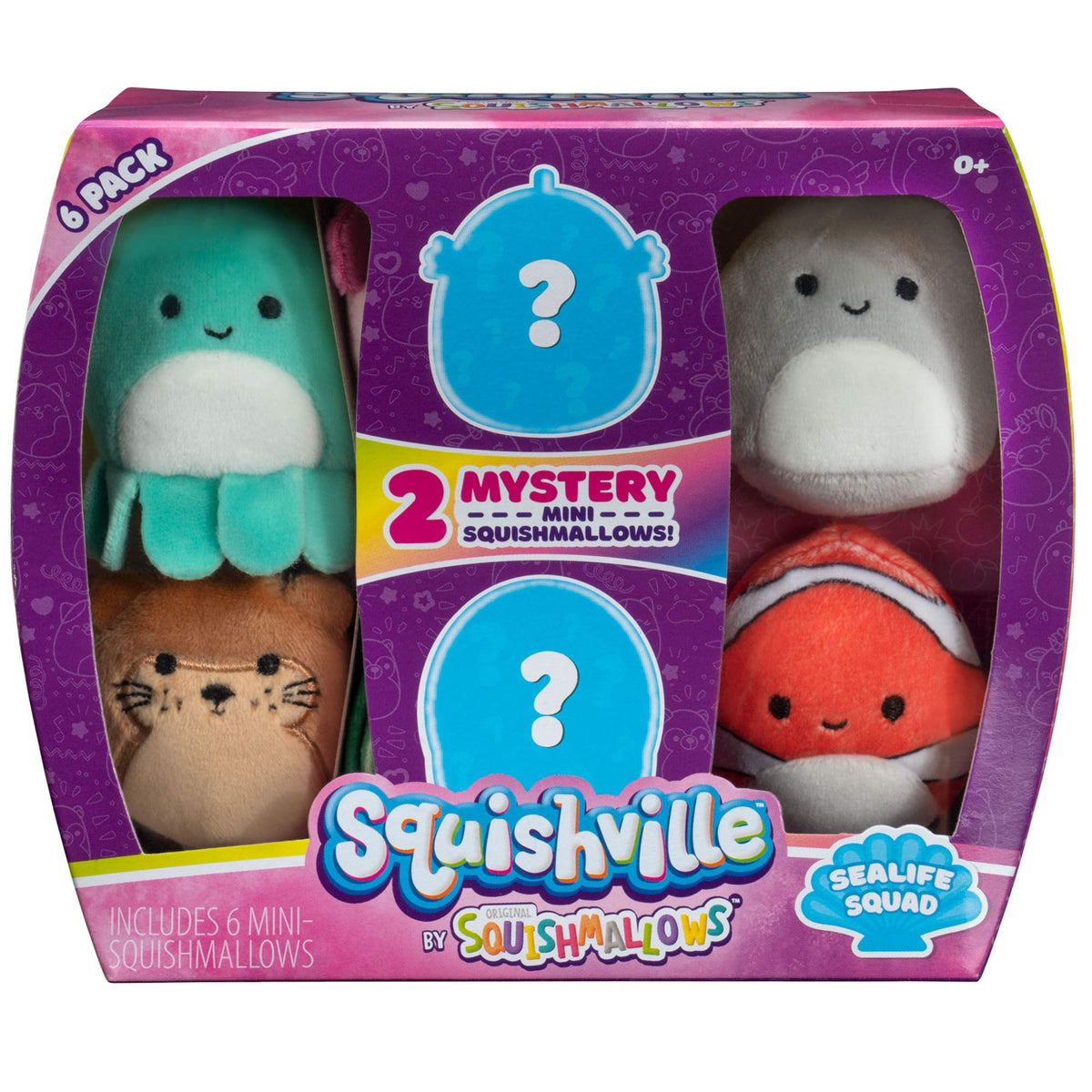 Squishville by Squishmallows: Mini 2-Inch Sea Life Plush Six-Pack - Soft Sealife Squad