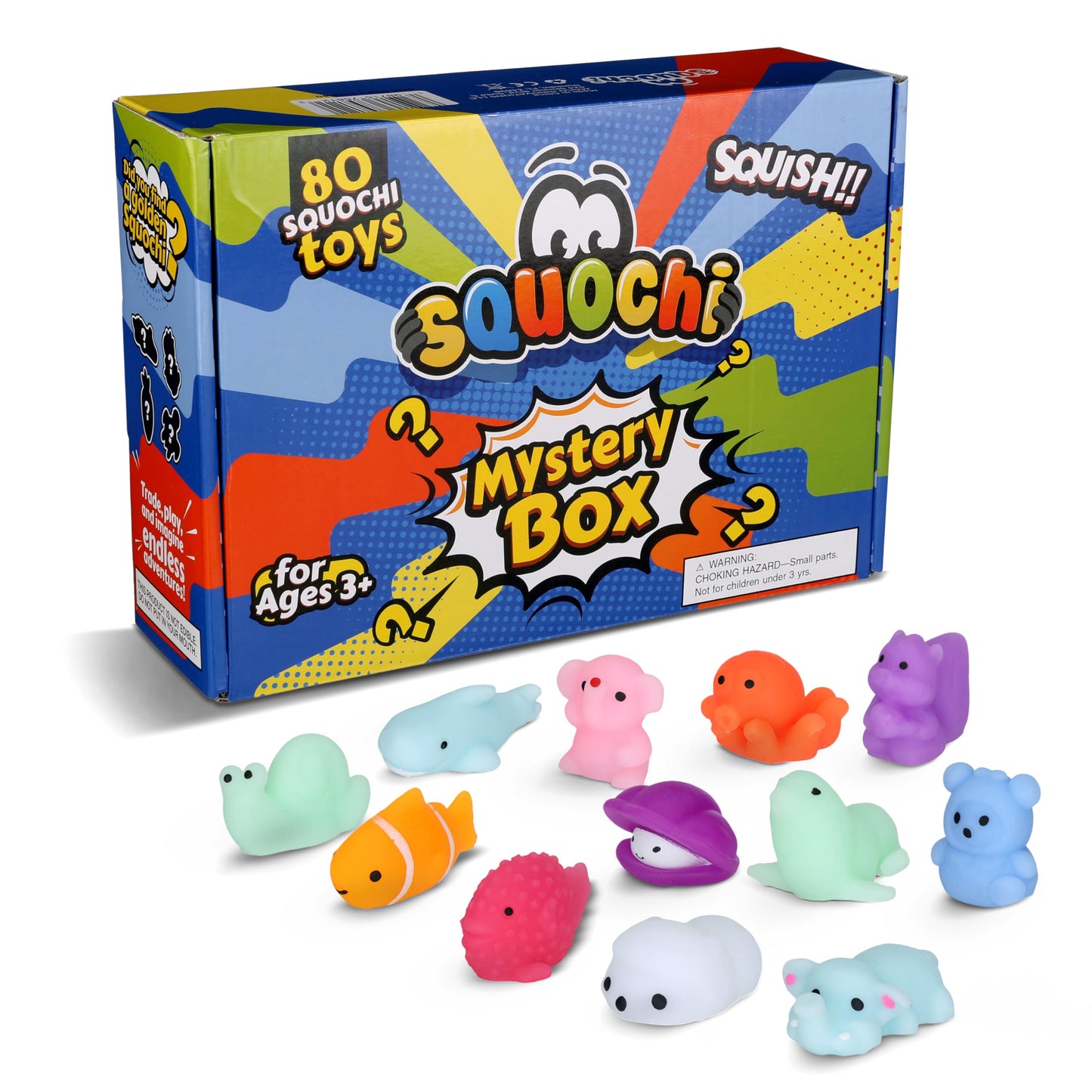 Squochi Mystery Pack Mochi Squishies – 80pcs Bulk Blind Bags, Interactive Box & Tote