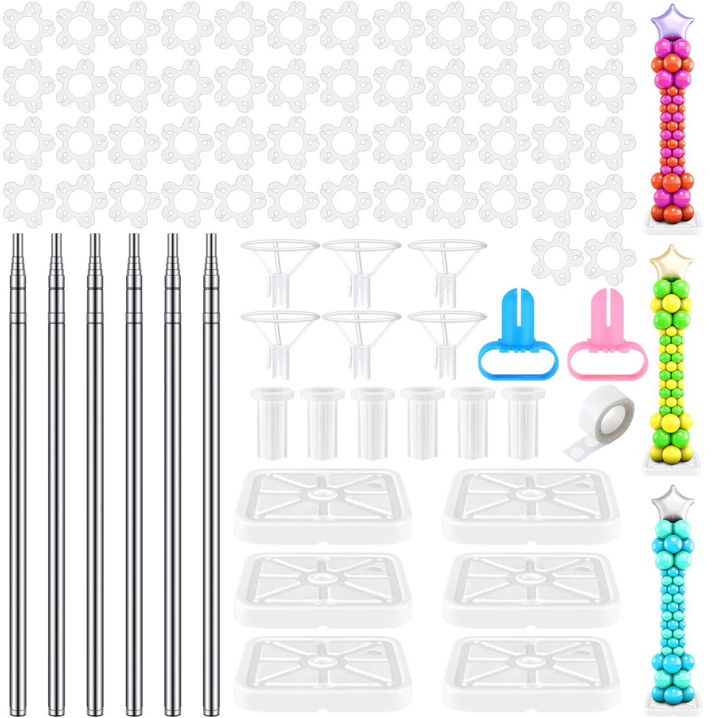 Sratte 6 Sets Balloon Column Stand Kit - 6.6 ft Adjustable Balloon Tower for Weddings & Parties