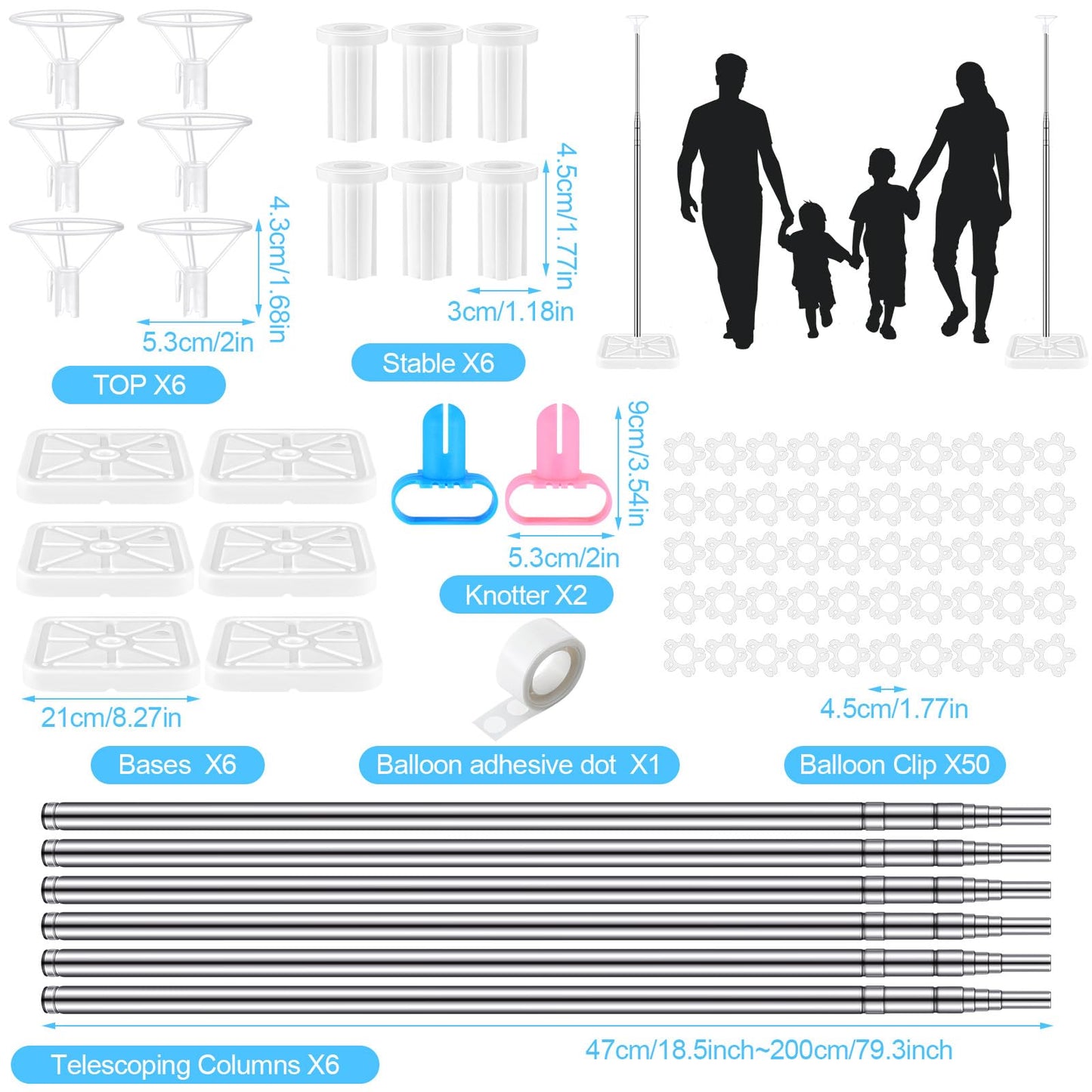 Sratte 6 Sets Balloon Column Stand Kit - 6.6 ft Adjustable Balloon Tower for Weddings & Parties