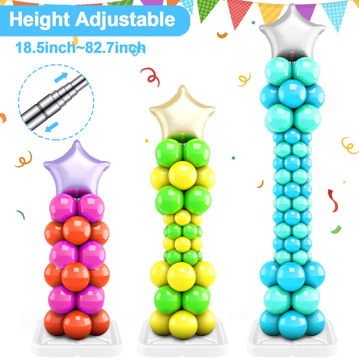 Sratte 6 Sets Balloon Column Stand Kit - 6.6 ft Adjustable Balloon Tower for Weddings & Parties