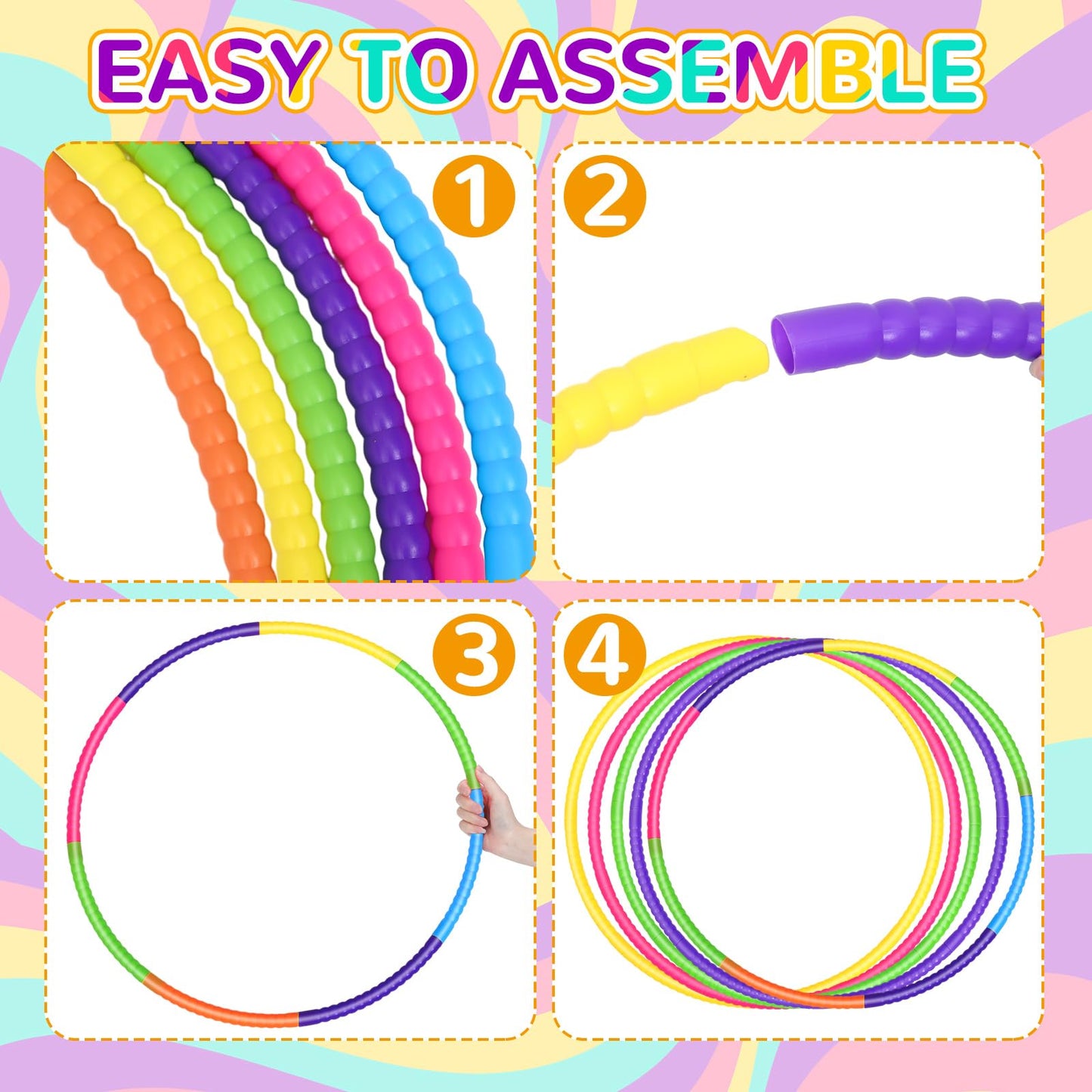 Sratte 12 Pcs Toy Hoop Set - Detachable & Adjustable 32 Inch Colorful Hoops