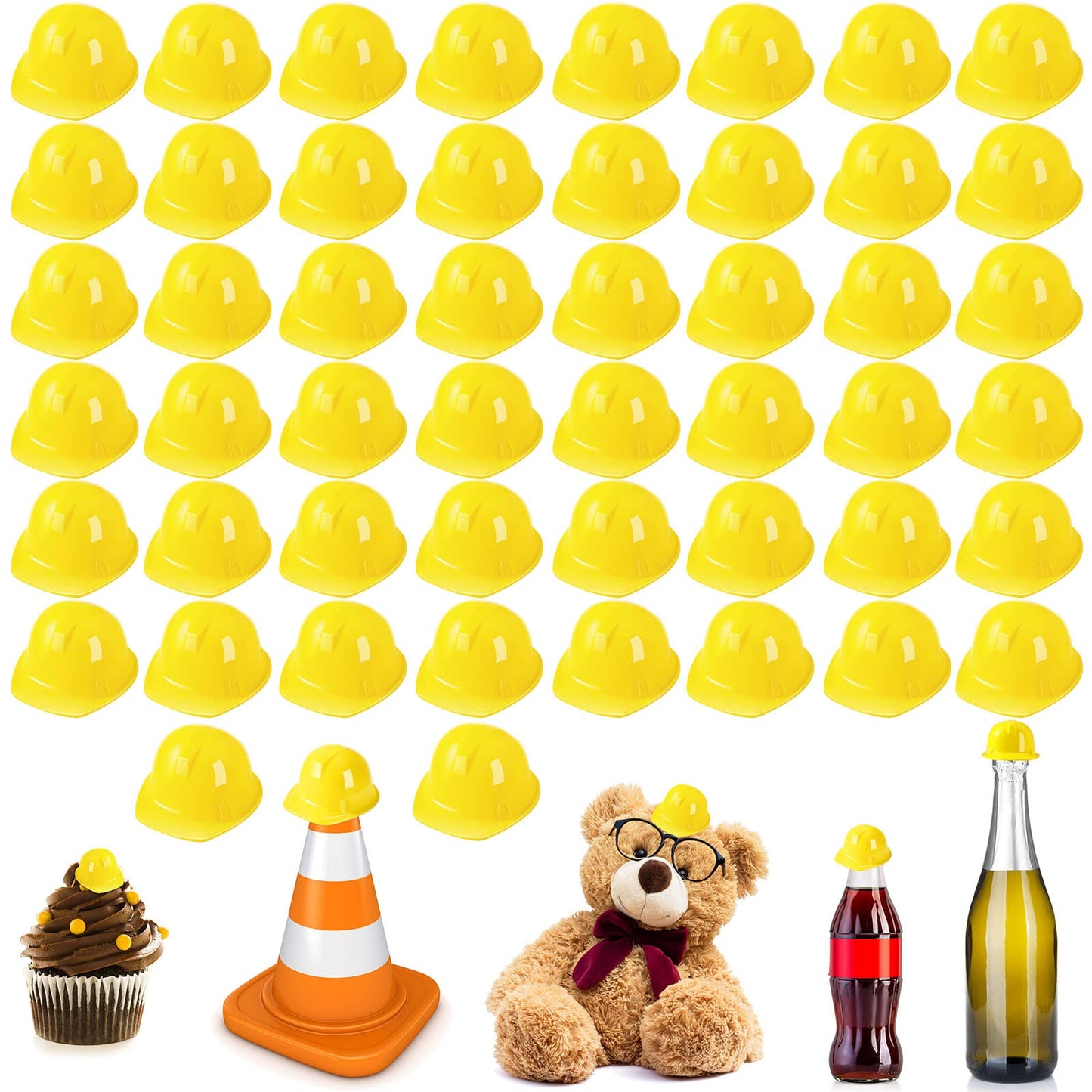 Sratte 50 Pcs Yellow Miniature Construction Hats – Bottle Topper & Party Decor