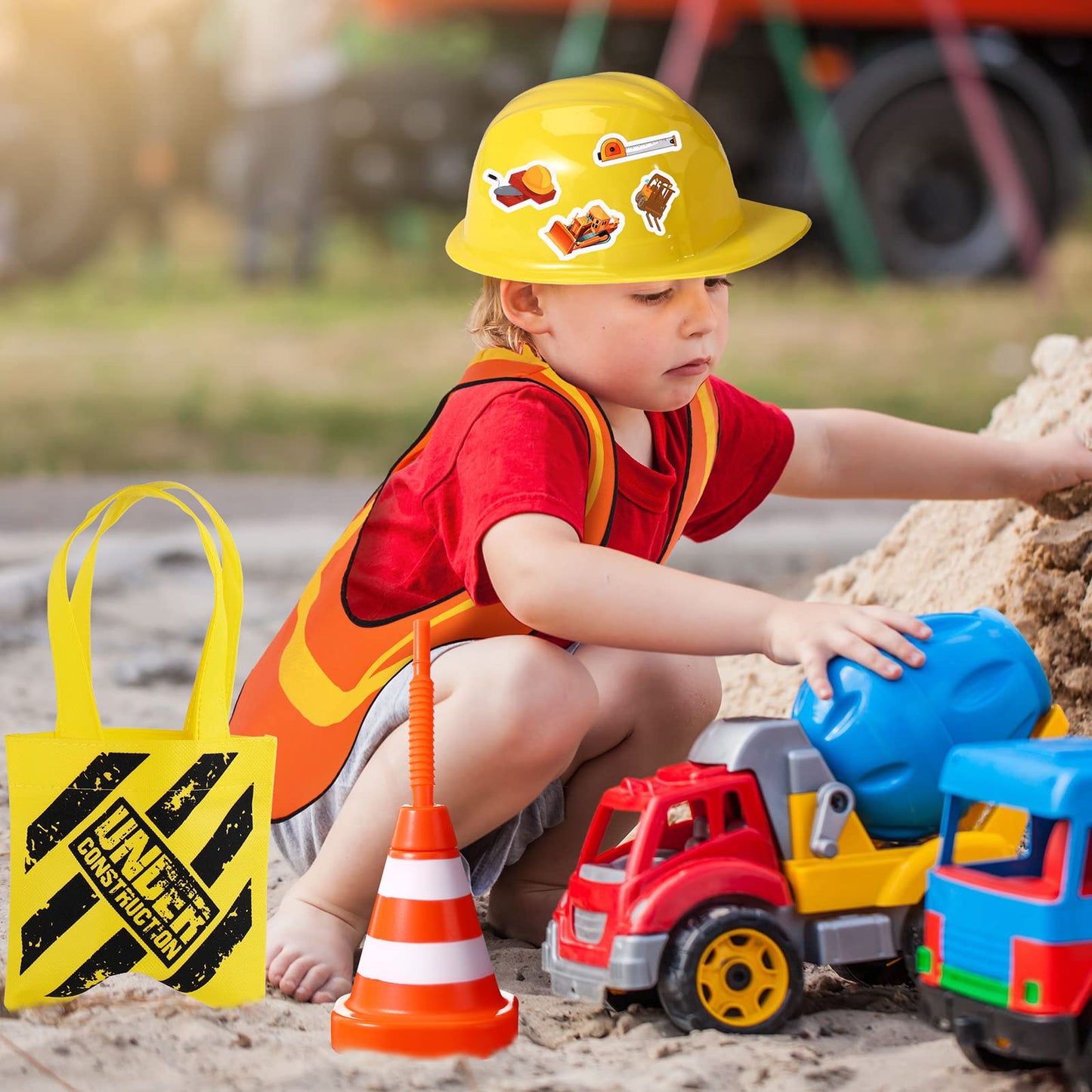 Sratte 62-pcs Construction Birthday Party Supplies Set for Kids – Dress Up Kit