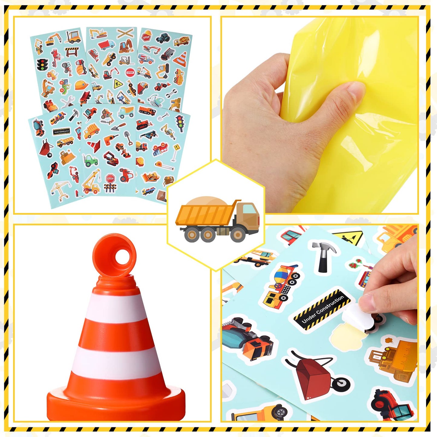 Sratte 62-pcs Construction Birthday Party Supplies Set for Kids – Dress Up Kit