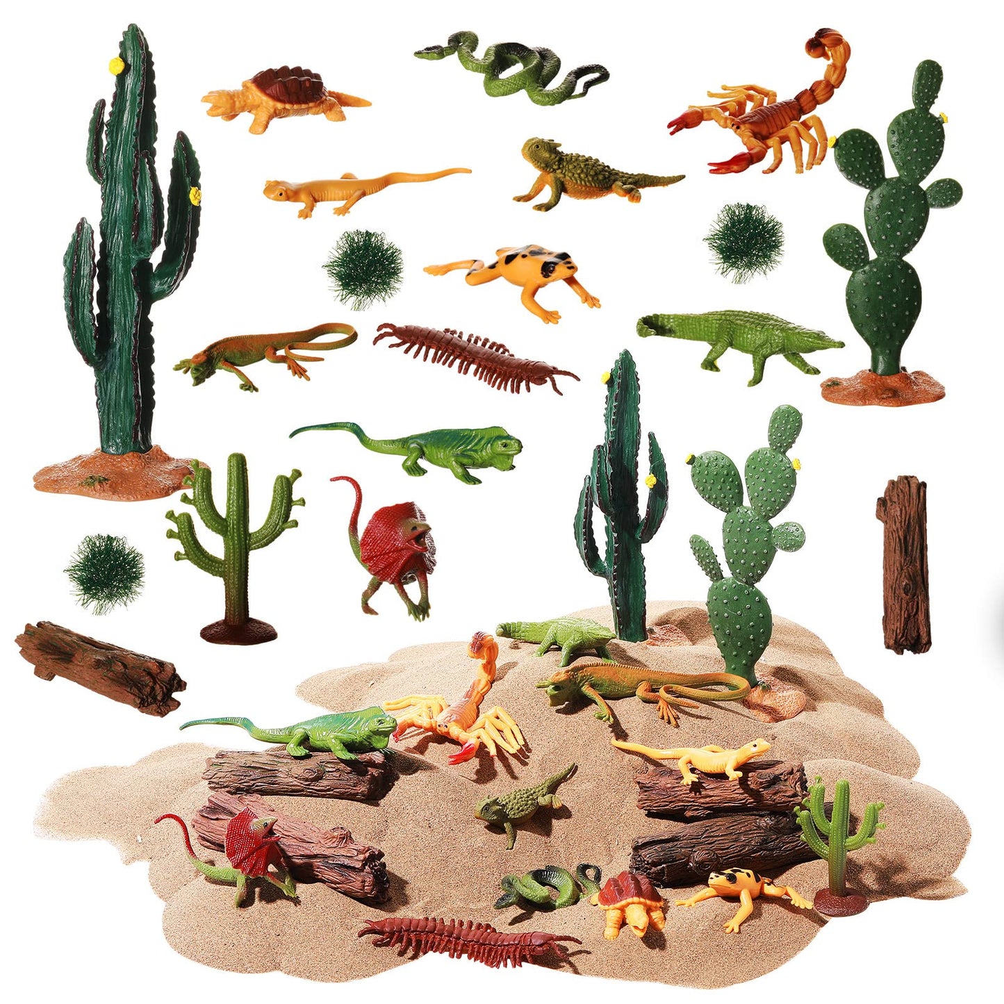 Sratte 26 Pcs Desert Animals Diorama Kit – Reptiles Toys, Cactus Models, and Desert Diorama Supplies