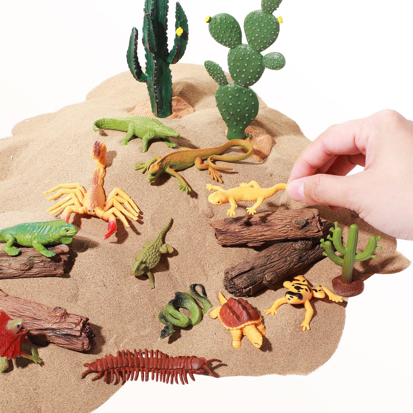 Sratte 26 Pcs Desert Animals Diorama Kit – Reptiles Toys, Cactus Models, and Desert Diorama Supplies