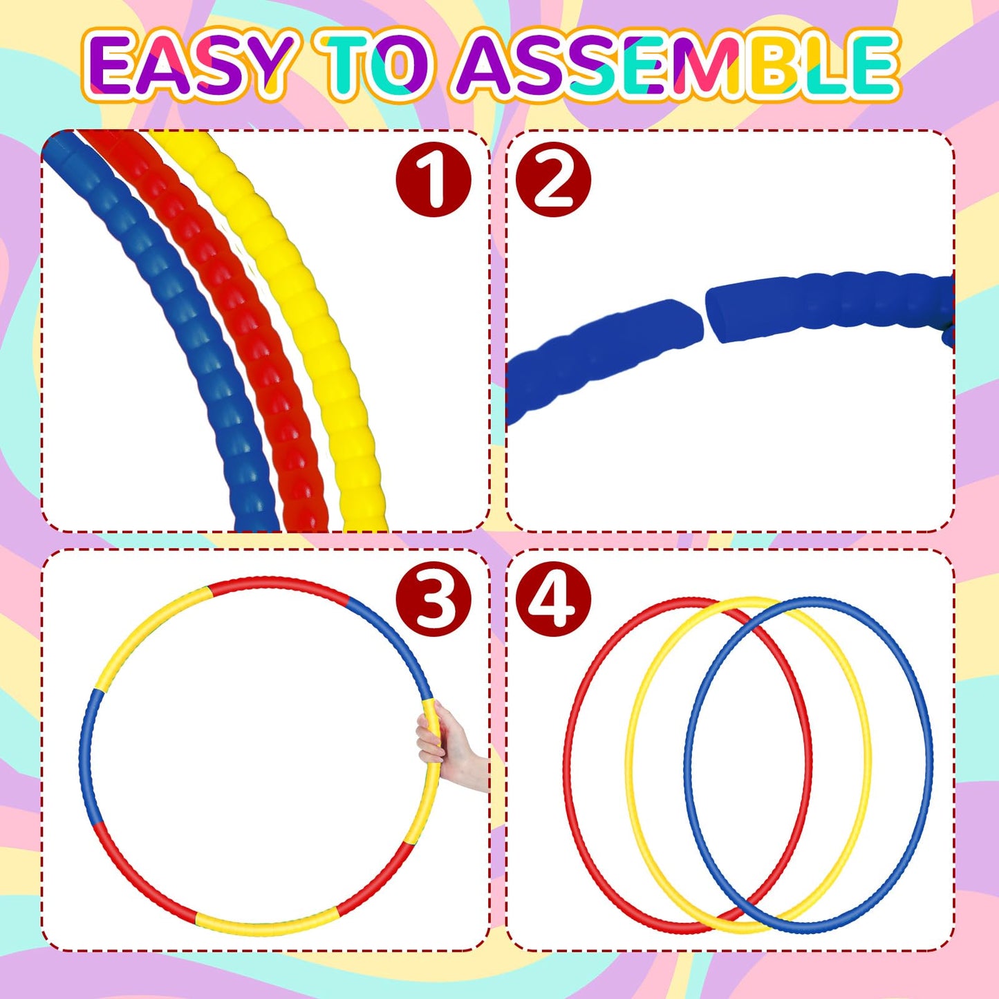Sratte 12 Pcs Adjustable Detachable Hoop Ring – 28in Red Blue Yellow