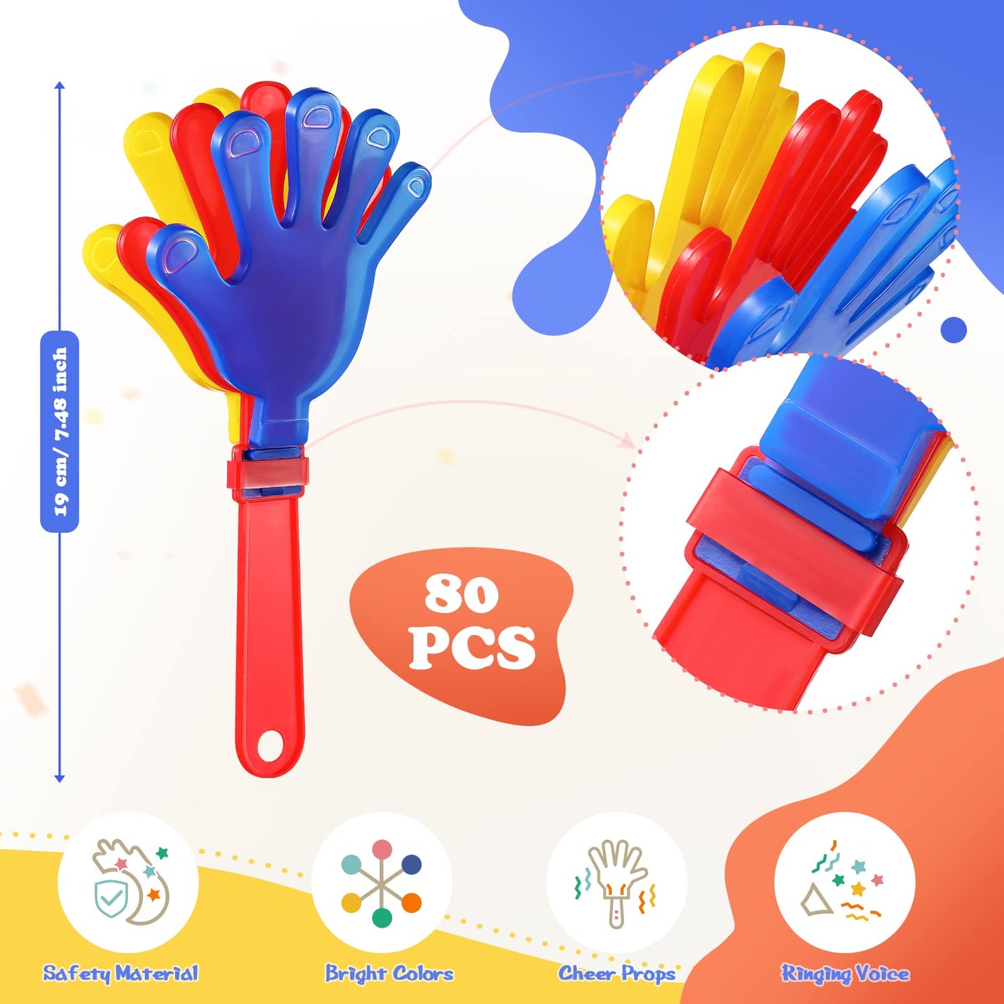 Sratte 80 Pcs Hand Clappers Noisemakers – 7.5 Inch Bulk Party Favors