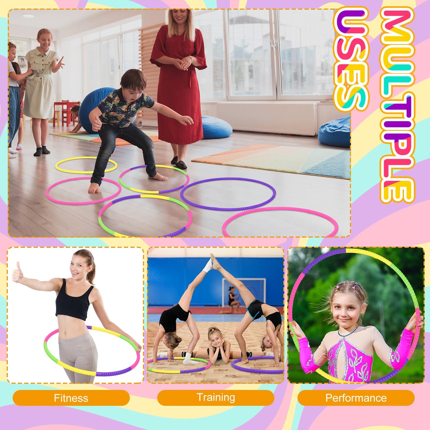 Sratte 8 Pcs Color Hoop Set - Detachable 28-Inch Exercise Rings in 4 Classic Colors