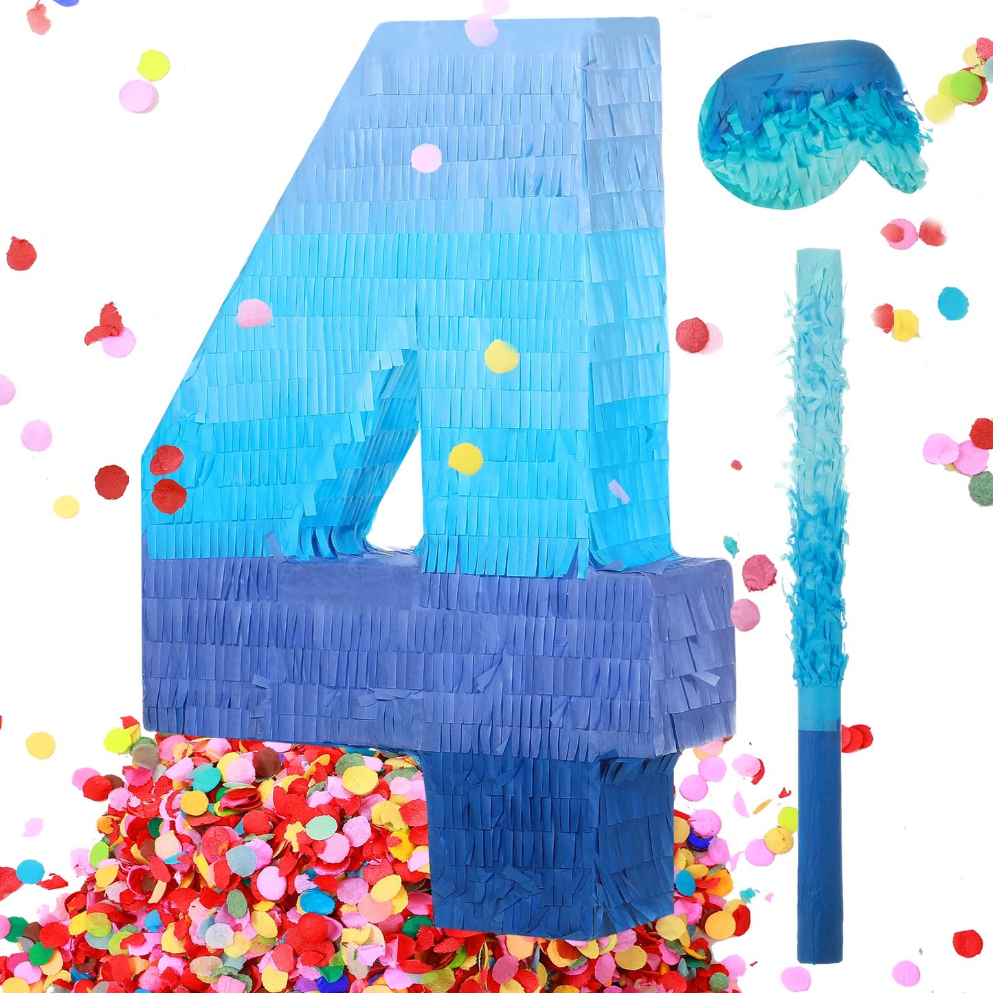Sratte Gradient Blue Pinata Number 4 – Party Piñata with Blindfold & Stick