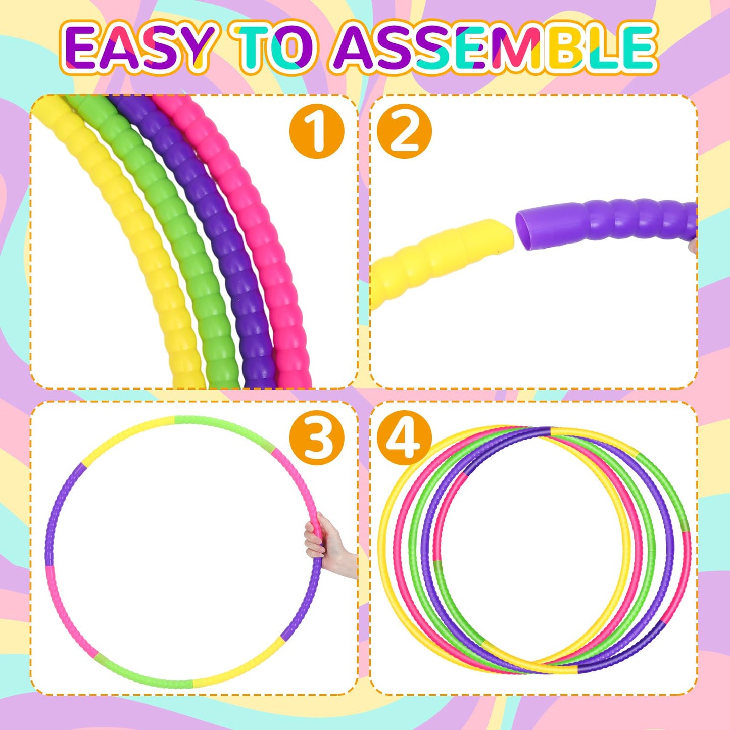 Sratte 8 Pcs Color Hoop Set - Detachable 28-Inch Exercise Rings in 4 Classic Colors