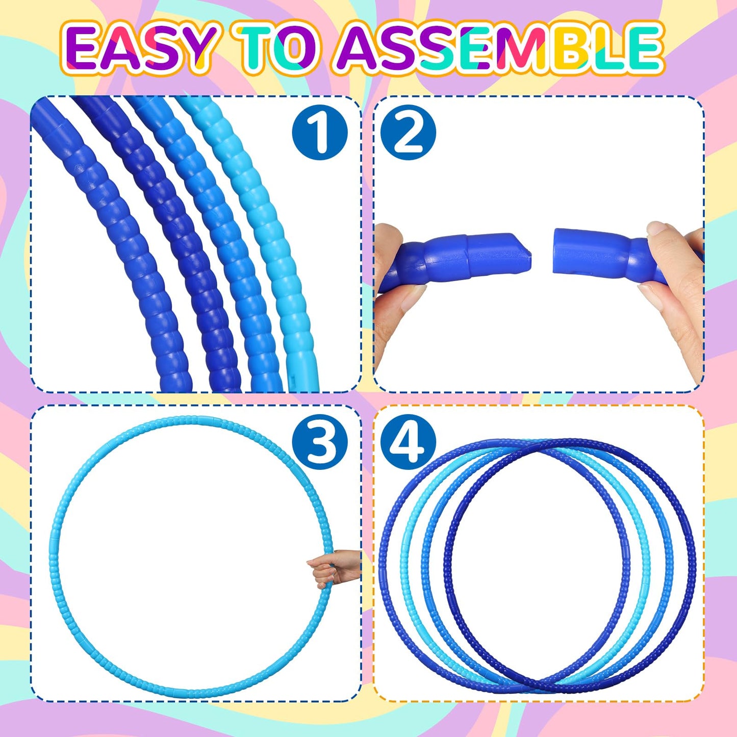 Sratte 12 Pcs Toy Hoop for Kids – Detachable, Adjustable 28-Inch Blue Series, Self-Assembly Gymnastics Ring