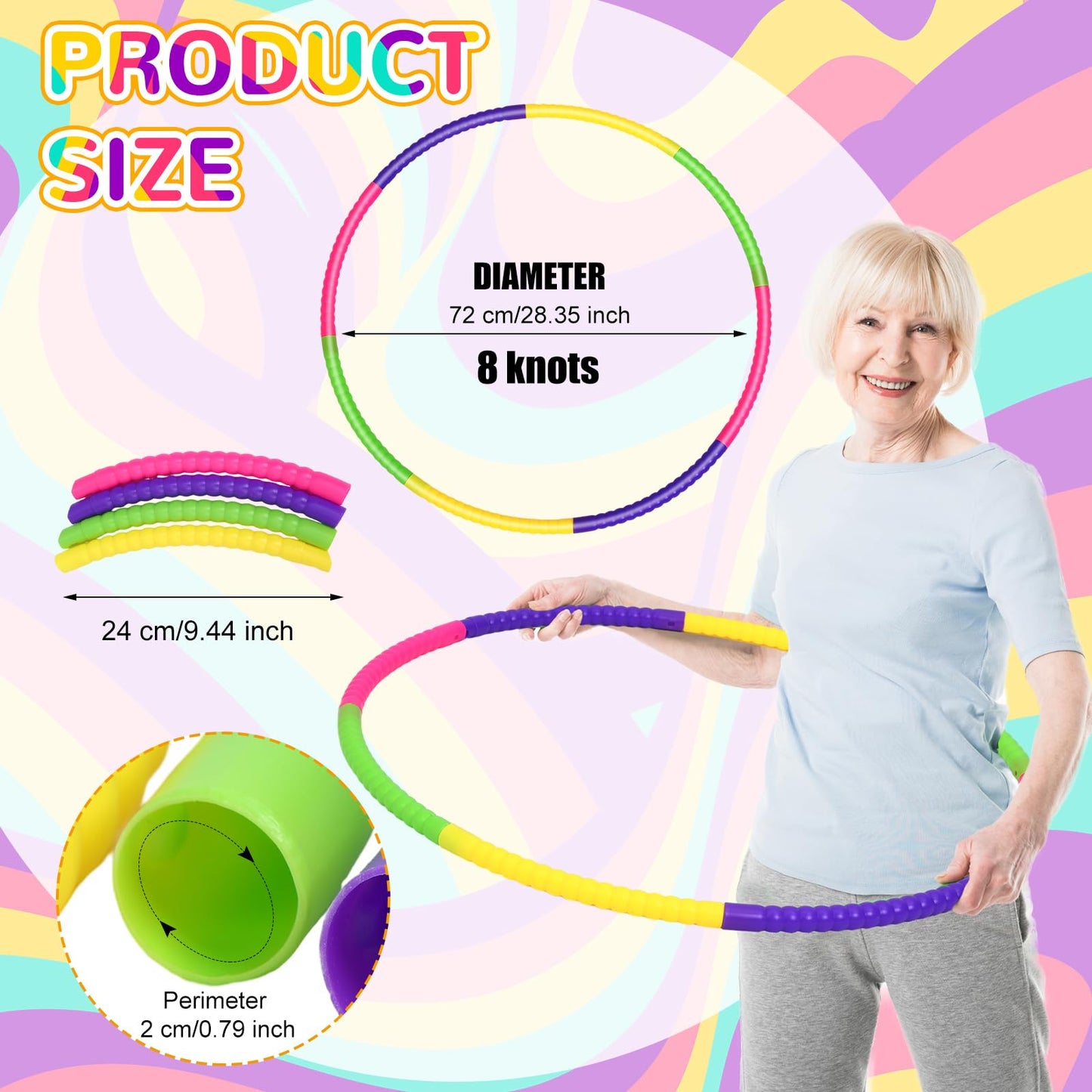 Sratte 12 Pcs Toy Hoop – Detachable, Adjustable 28-Inch Colorful Hoop for Kids