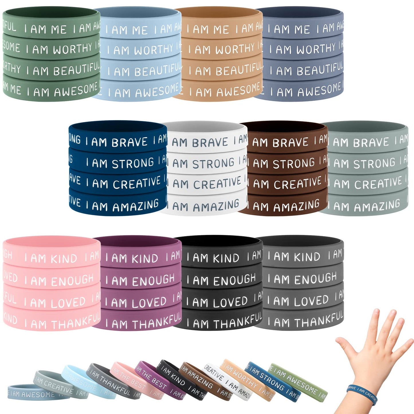 Sratte 48 Pcs Inspirational Silicone Wristbands – Motivational Kids & Students