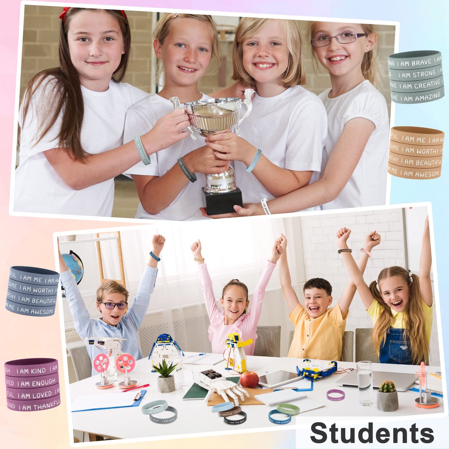Sratte 48 Pcs Inspirational Silicone Wristbands – Motivational Kids & Students